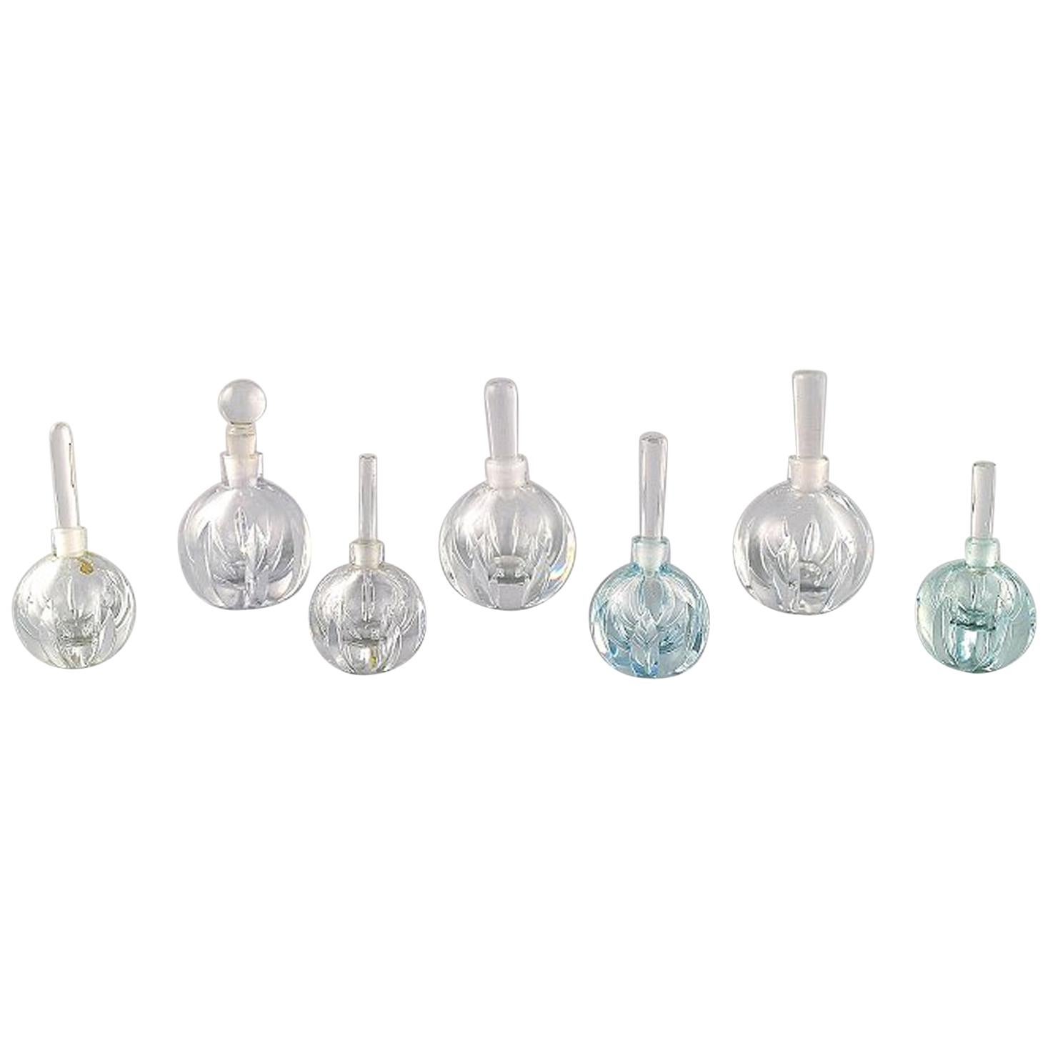 Edward Hald for Orrefors, a Collection of Seven Mouth Blown Art Deco Flacons For Sale