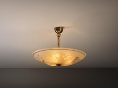 Lampadario di Edward Hald per Orrefors in ottone e vetro
