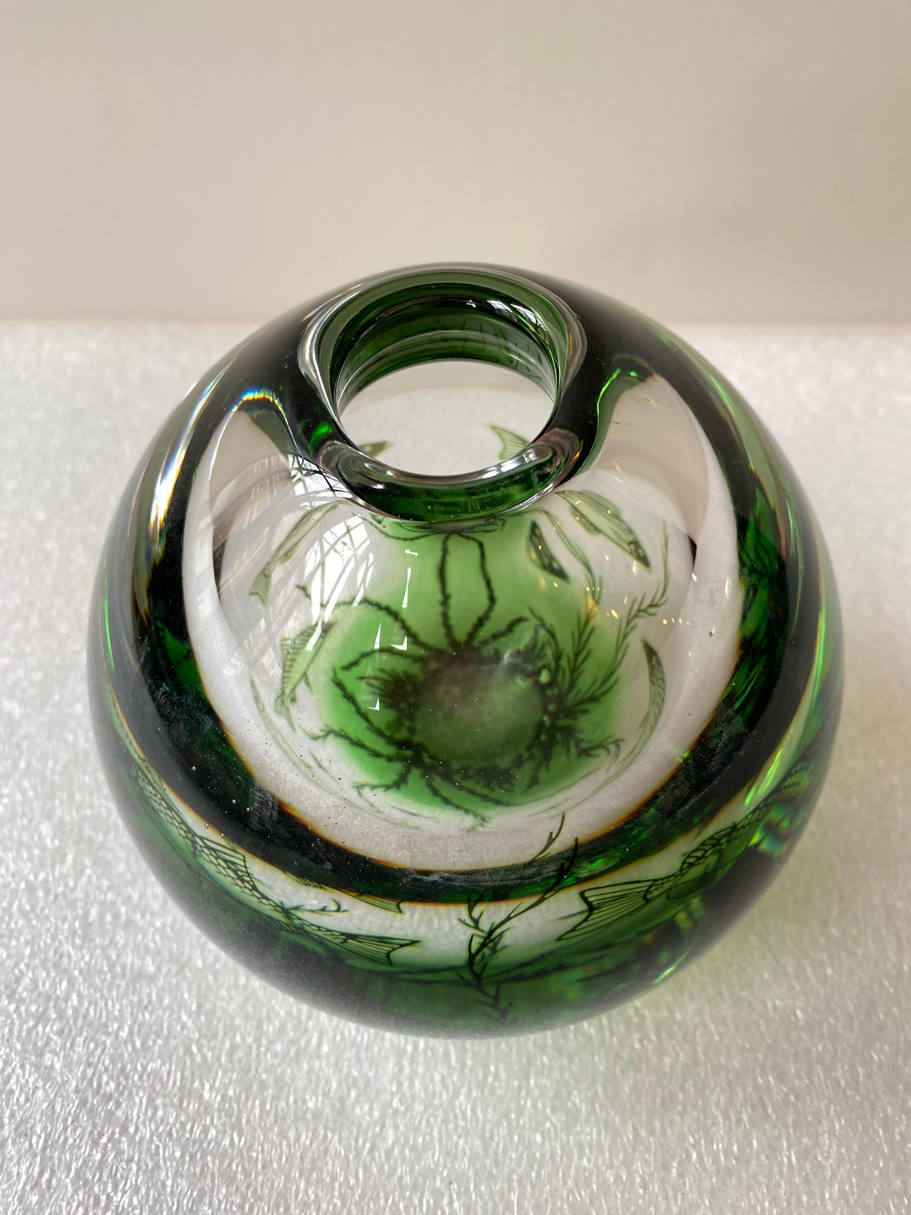 Edward Hald for Orrefors glass vase. Nice original example with no damage. Nice bright colors. Signed to bottom.