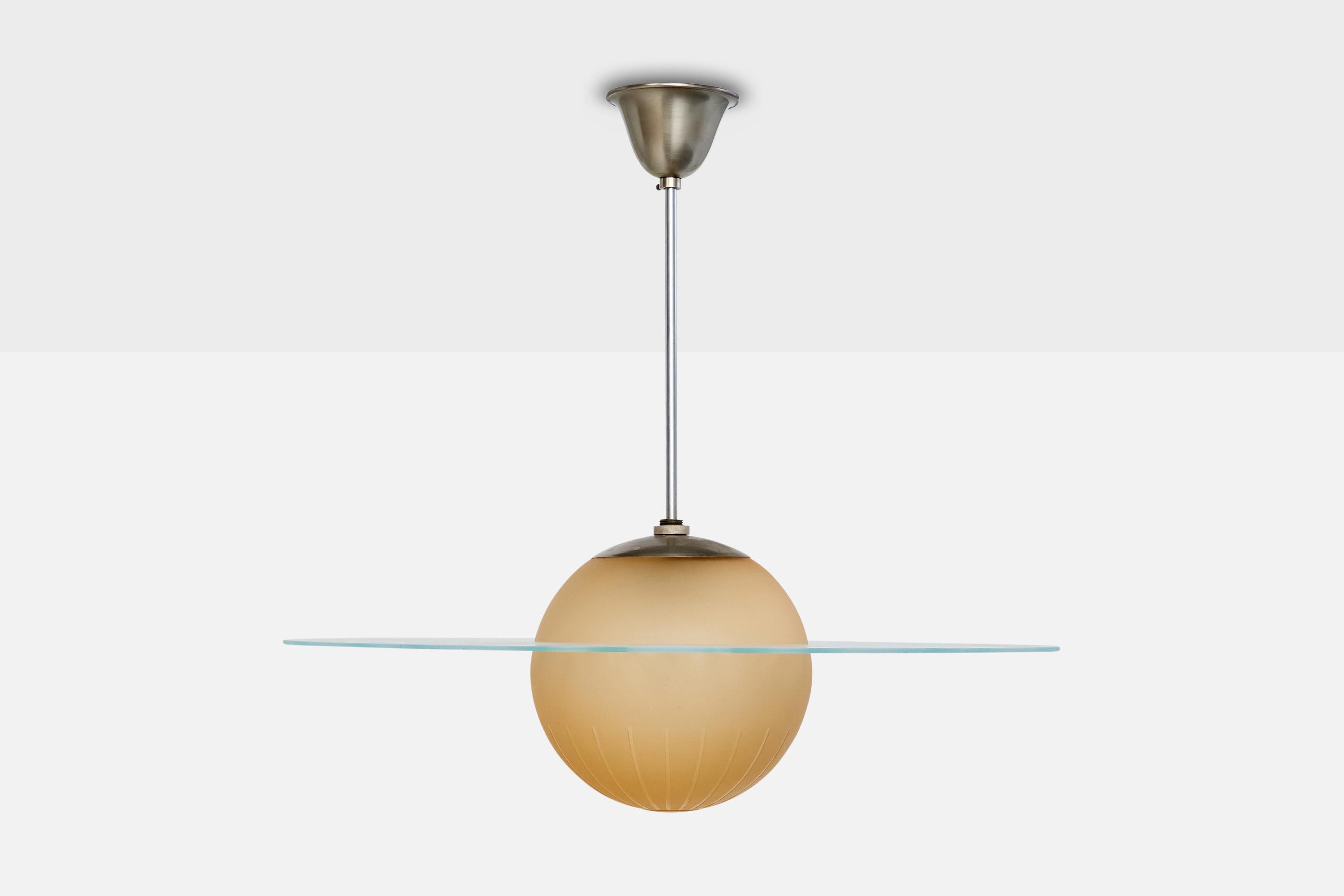 Edward Hald, Pendelleuchte, Nickel, Glas, Schweden, 1930er Jahre (Skandinavische Moderne) im Angebot