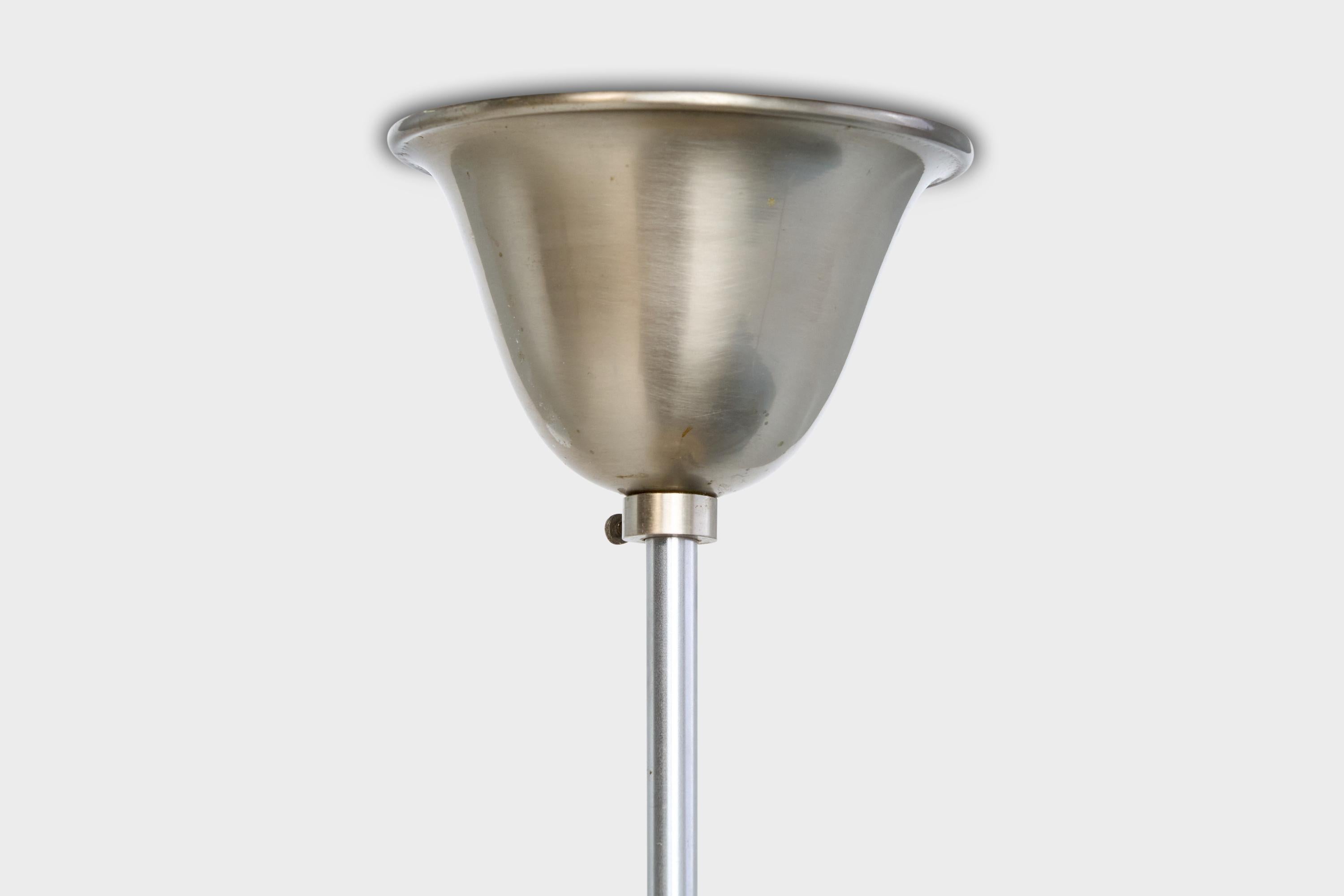 Edward Hald, Pendelleuchte, Nickel, Glas, Schweden, 1930er Jahre im Angebot 3