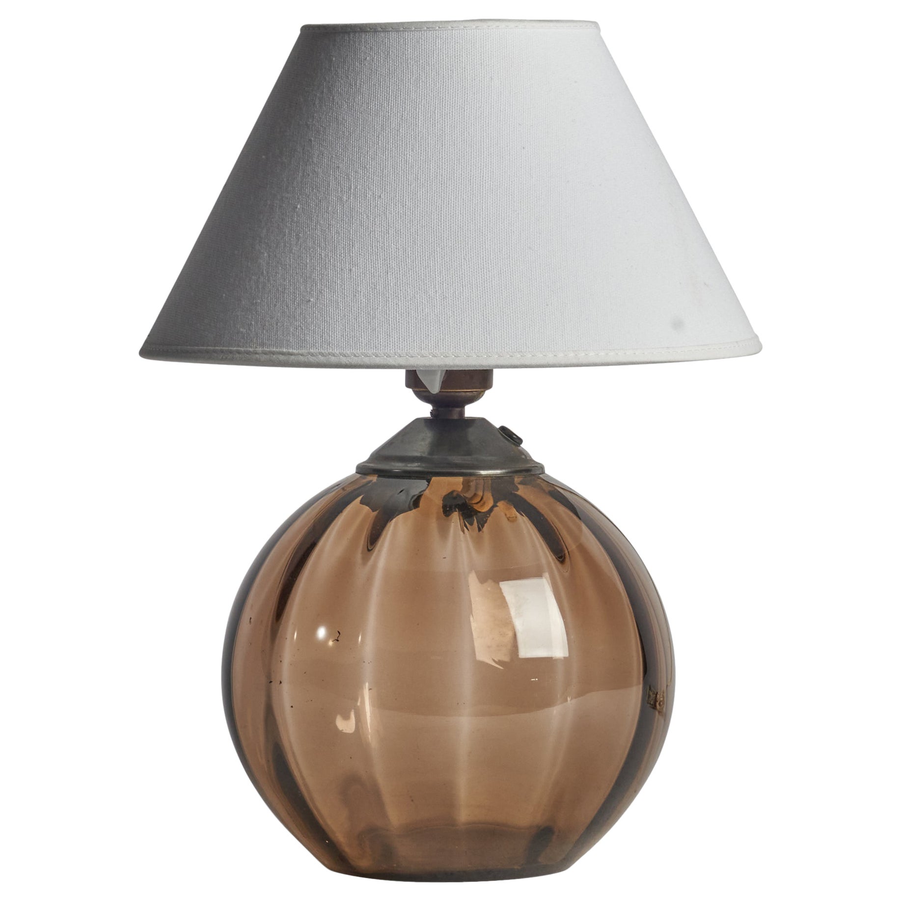 Edward Hald, Table Lamp, Glass, Brass, Sweden, 1930s