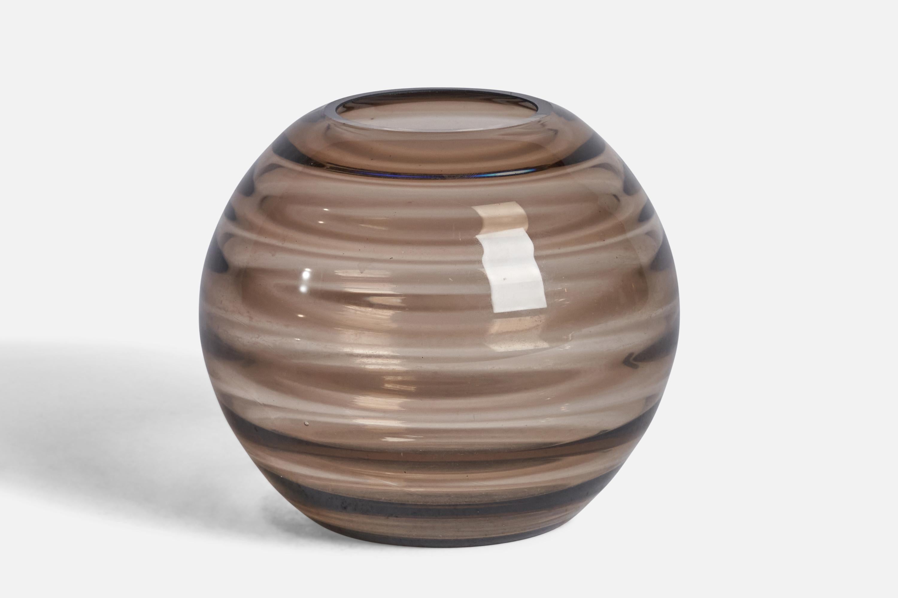A smoked blown glass vase designed by Ewald Hald and produced by Orrefors, Sweden, c. 1930s.