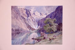 Alpine Lake Landscape by Edward Harrison Compton, Watercolor and Gouache