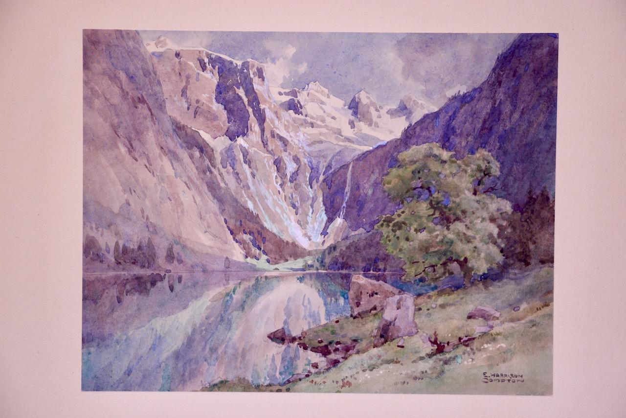 Alpensee-Landschaft von Edward Harrison Compton, Aquarell und Gouache im Angebot 3