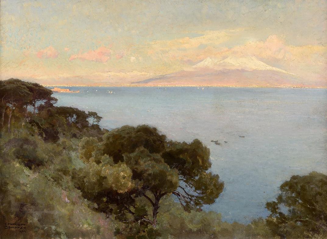 Edward Harrison Compton Landscape Painting – Impressionistisches Ölgemälde der Bucht von Neapel, 20. Jahrhundert, signiert