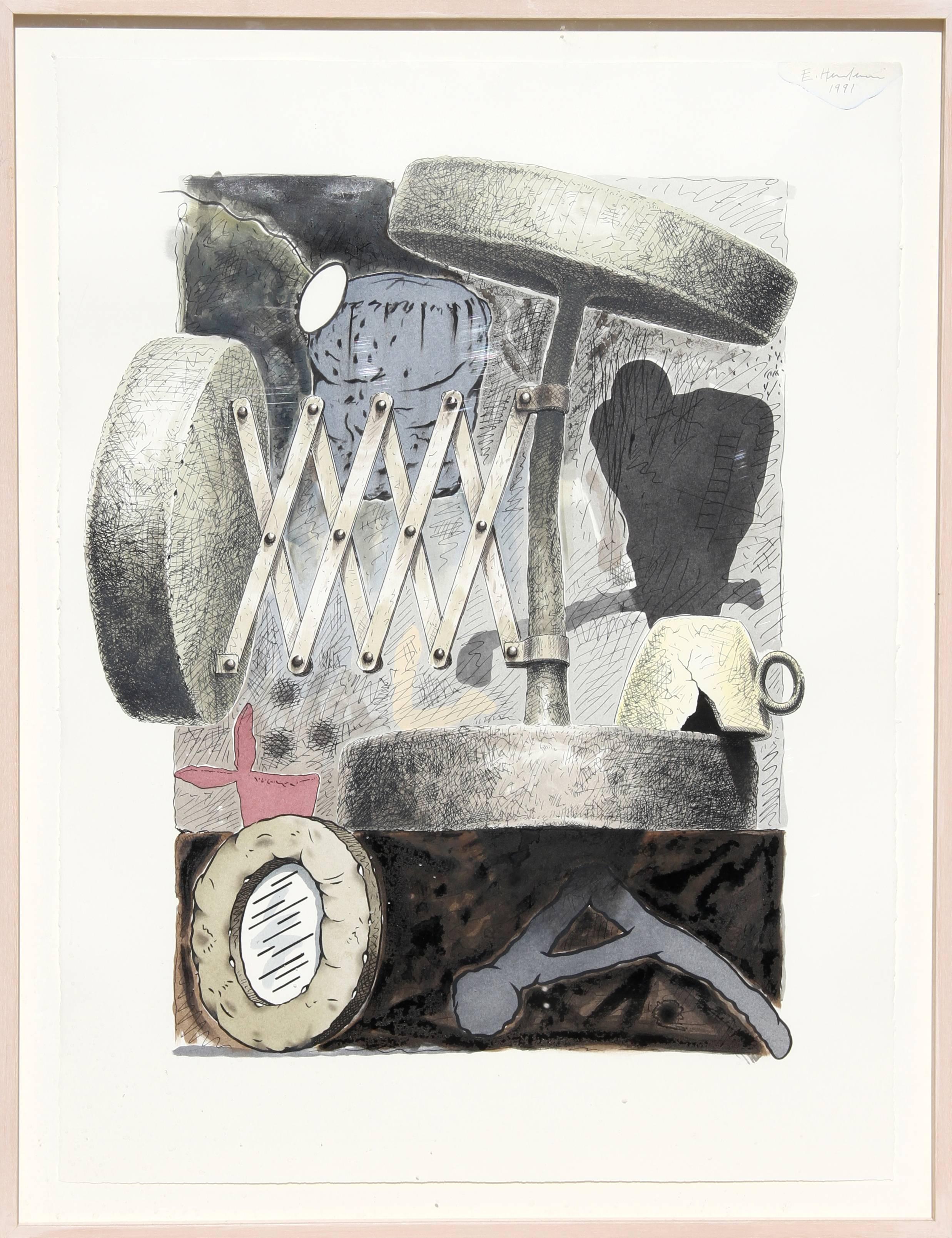 Mixed Media-Gemälde auf Papier von Edward Henderson, „Untitled 1“, 1991