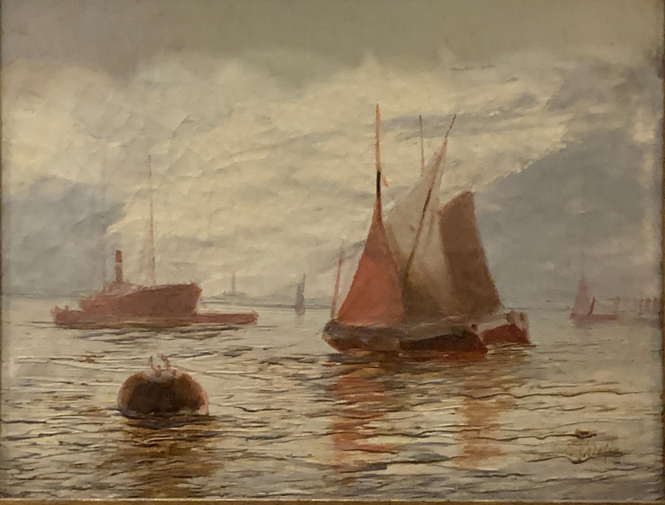 An amazing pair of English Victorian views along the Thames in London. 
The first is a view with St.Pauls in the misty or foggy background and the other is a classic view along the Thames with working boats moving products to and from the port of