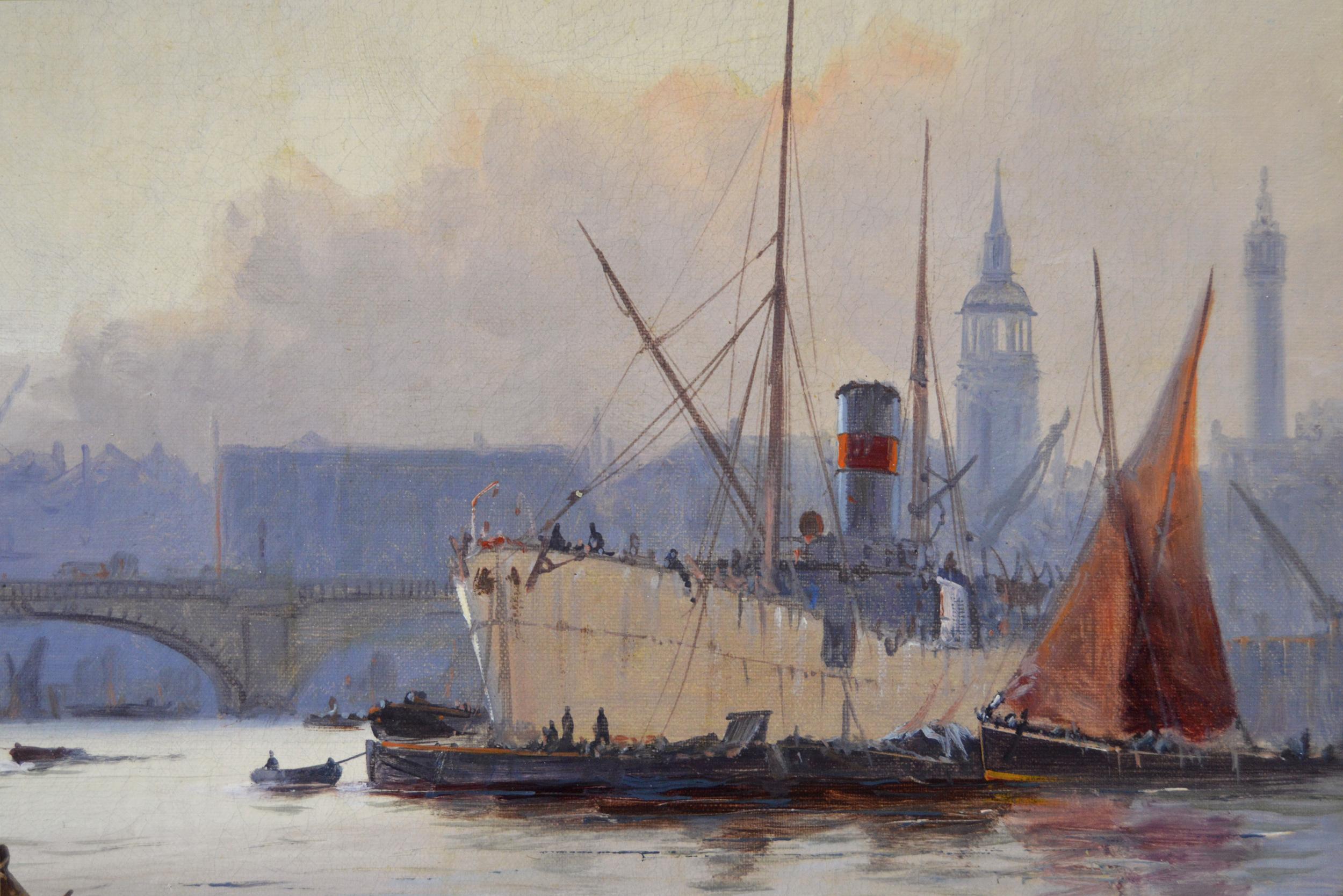 Pair of riverscape oil paintings of shipping on the Thames 2