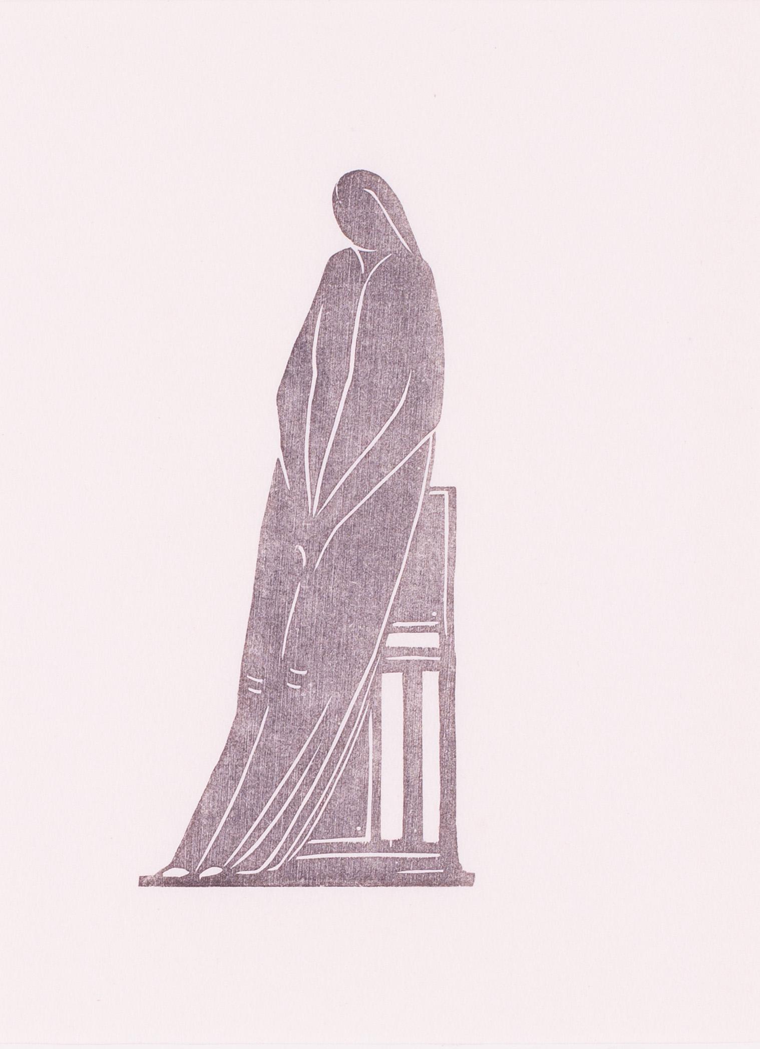 British Art Deco woodcut of a penitent maiden by British designer Gordon Craig - Print by Edward Henry Gordon Craig