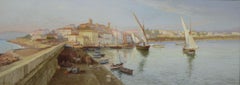 19th Century coastal townscape oil painting of Cannes, France