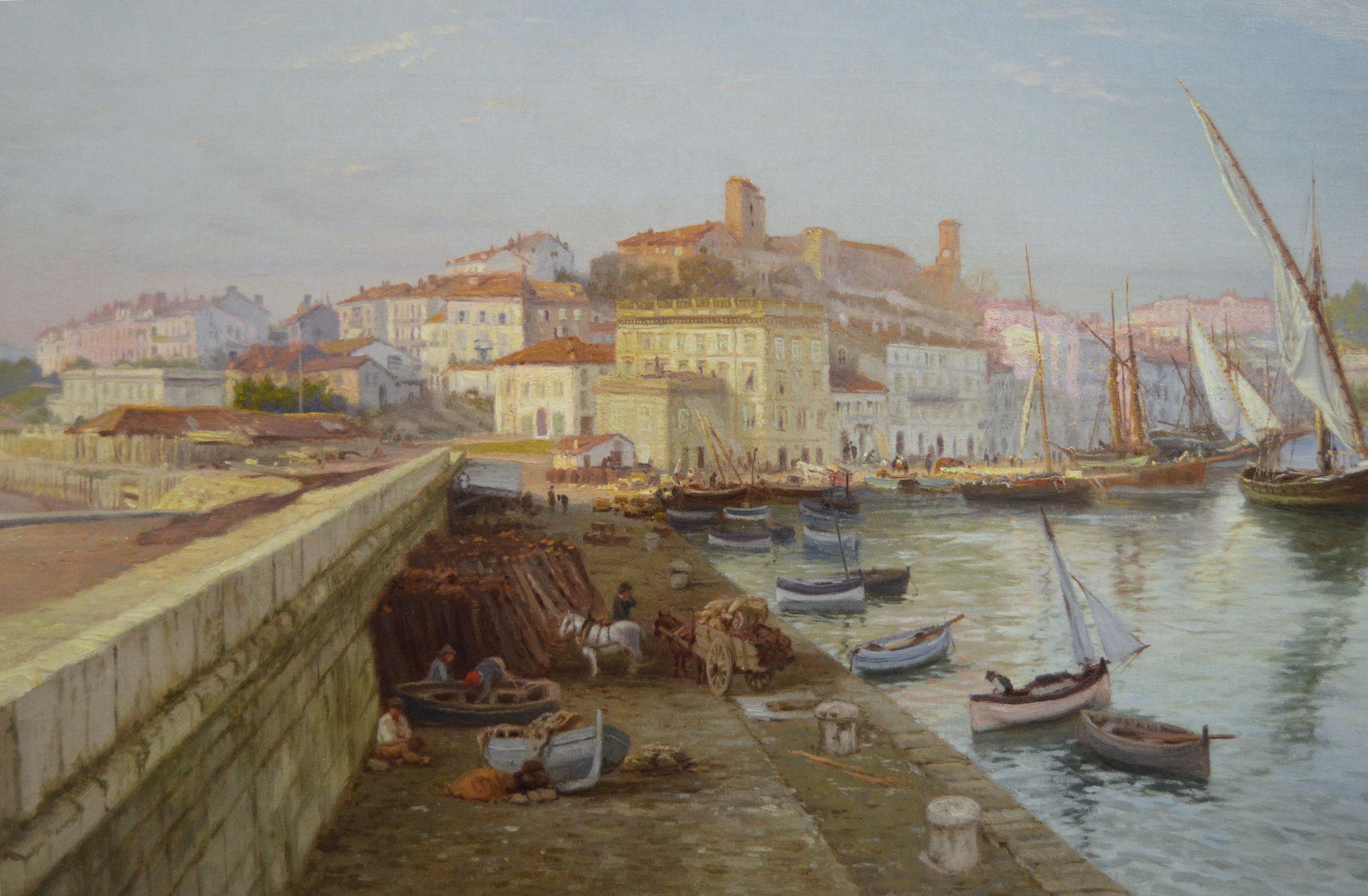 Pintura al óleo de Cannes, Francia, paisaje urbano costero del siglo XIX - Painting Victoriano de Edward Henry Holder