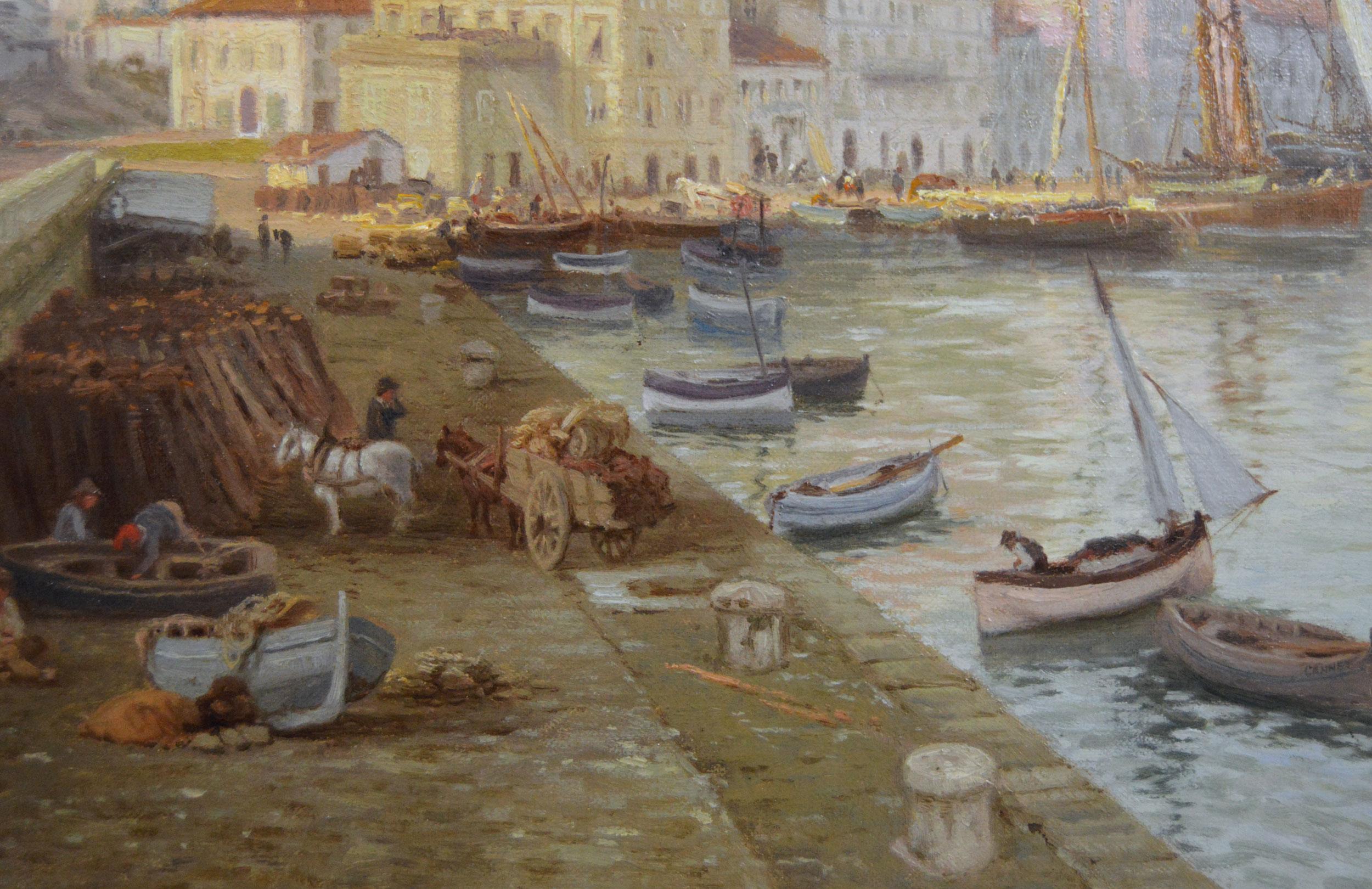 Pintura al óleo de Cannes, Francia, paisaje urbano costero del siglo XIX - Landscape Painting Marrón de Edward Henry Holder