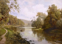 19th Century landscape oil painting of the river Thames at Cliveden