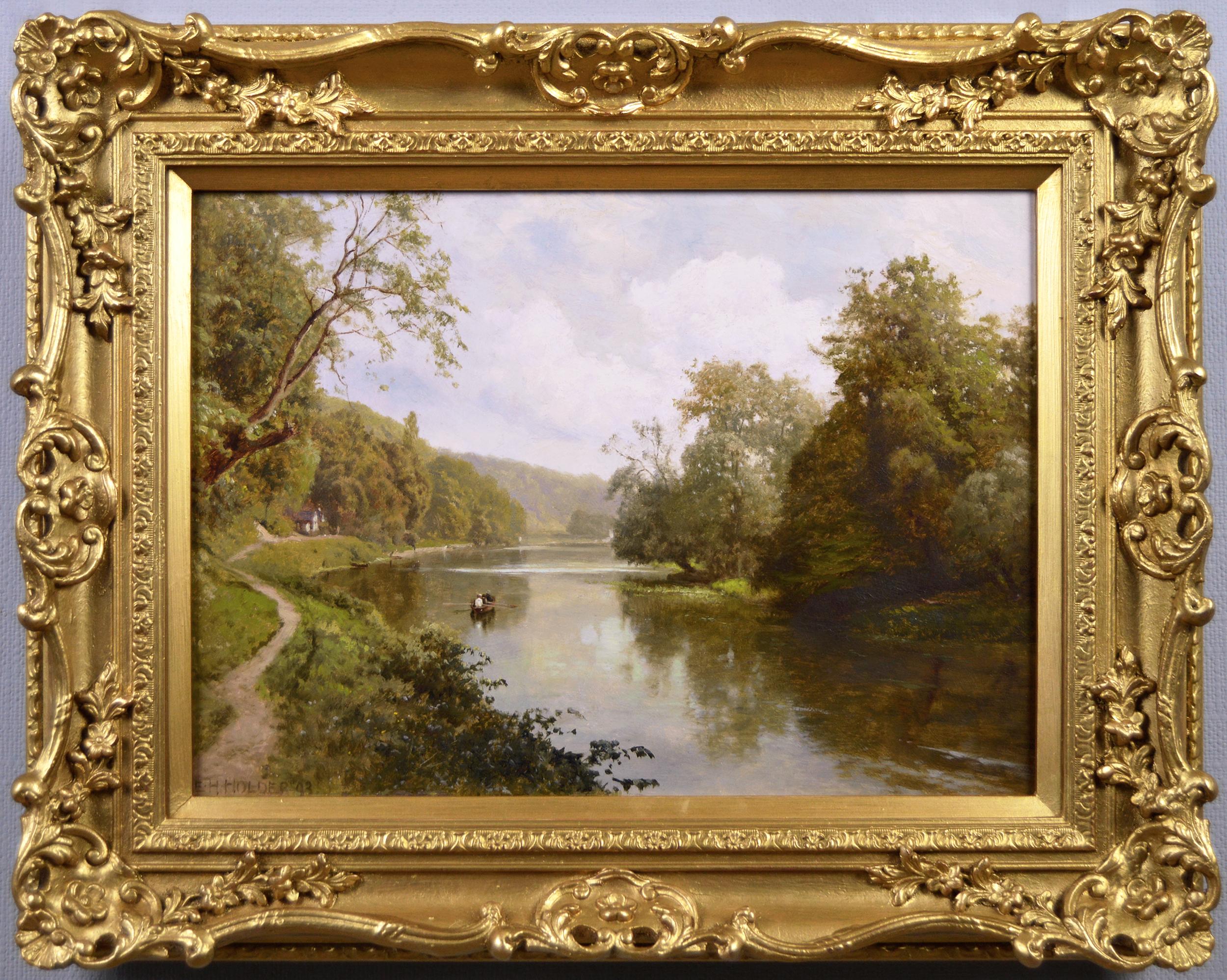 Edward Henry Holder Landscape Painting - 19th Century landscape oil painting of the river Thames at Cliveden