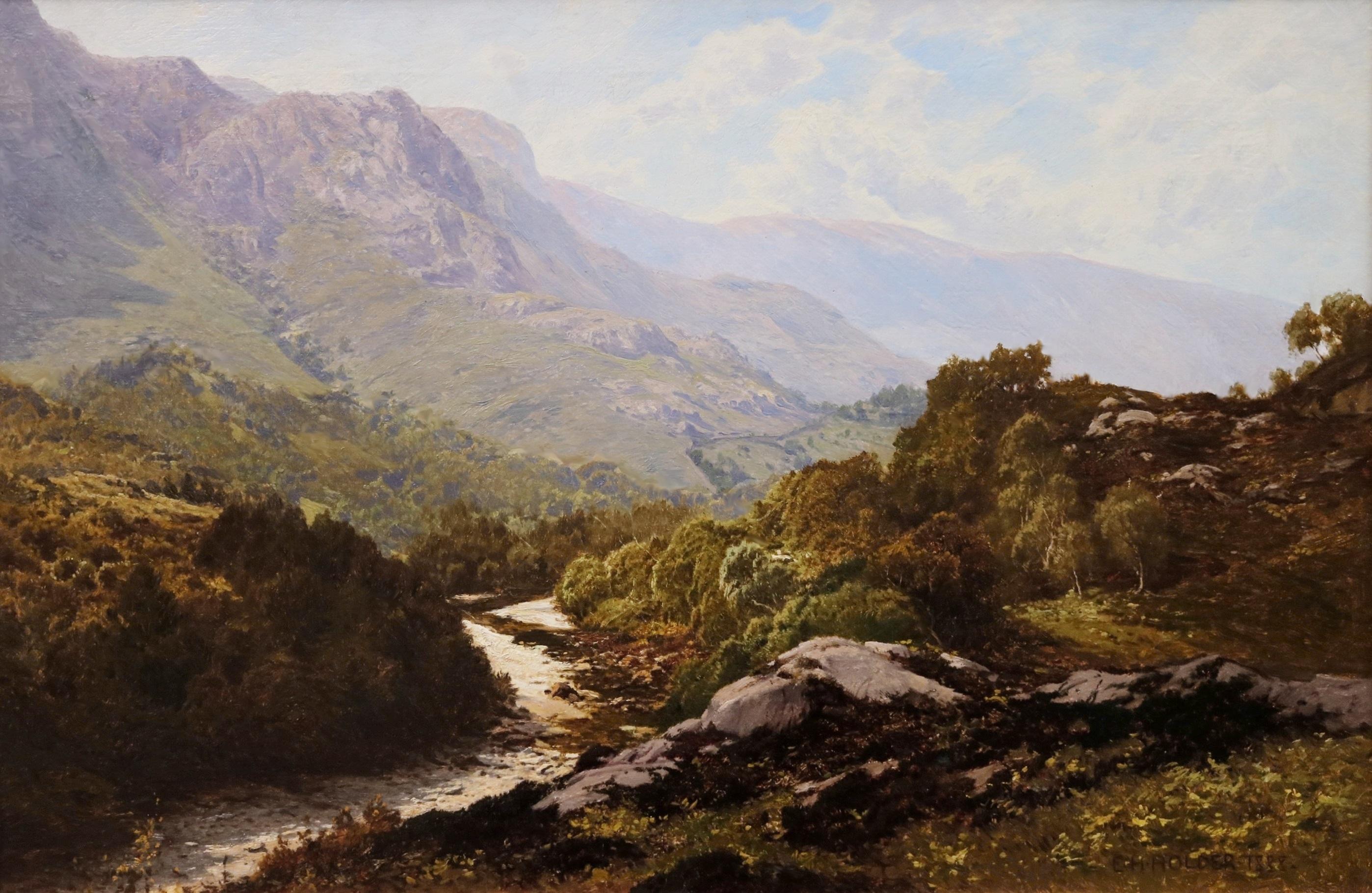 Exposición de paisajes galeses del siglo XIX Pintura al óleo de Snowdonia 1888 - Painting Escuela inglesa de Edward Henry Holder