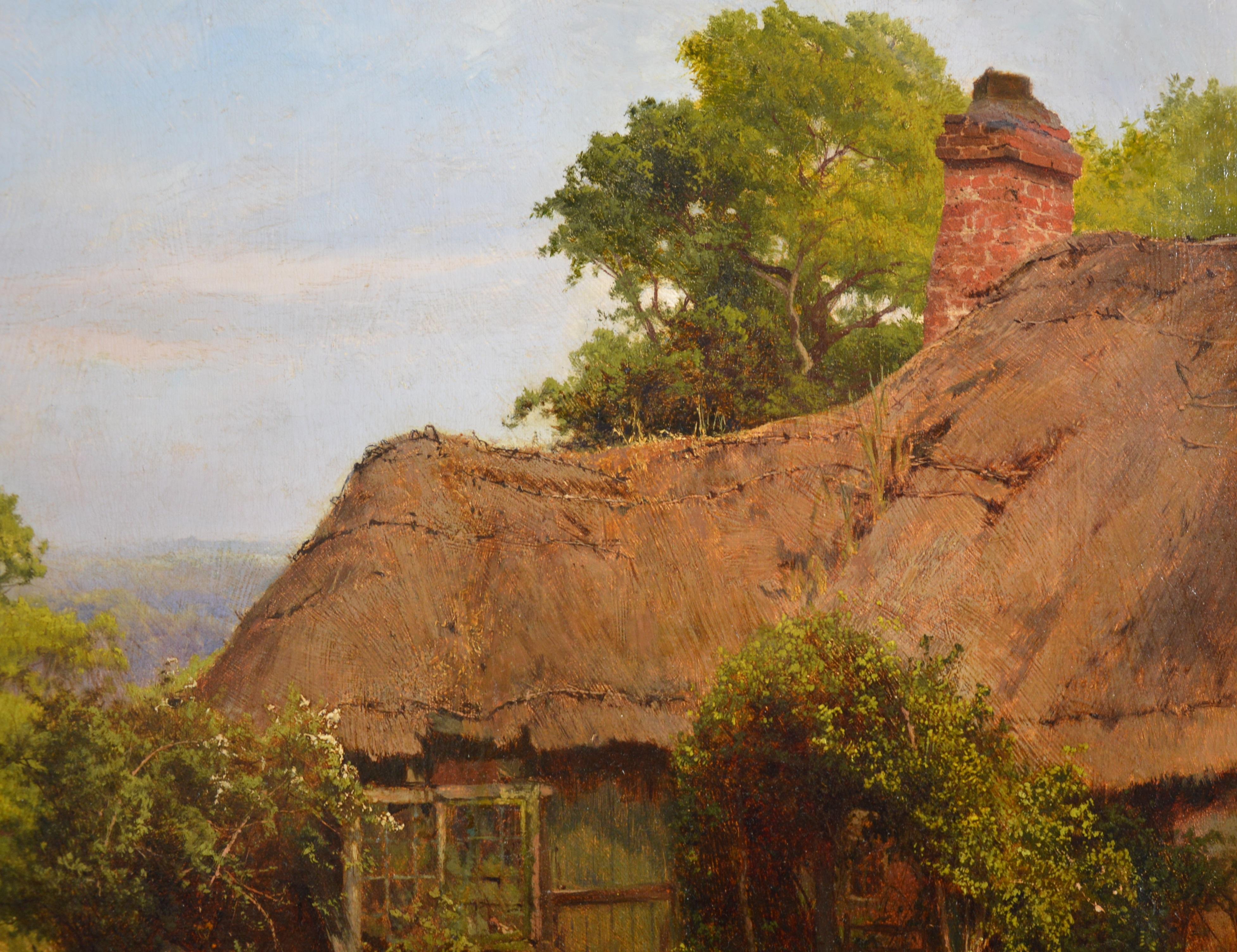 A Thatched Cottage in Surrey - 19th Century Landscape Oil Painting 2