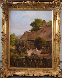 Un cottage en bois de cervidé dans le Surrey - Peinture à l'huile de paysage du XIXe siècle