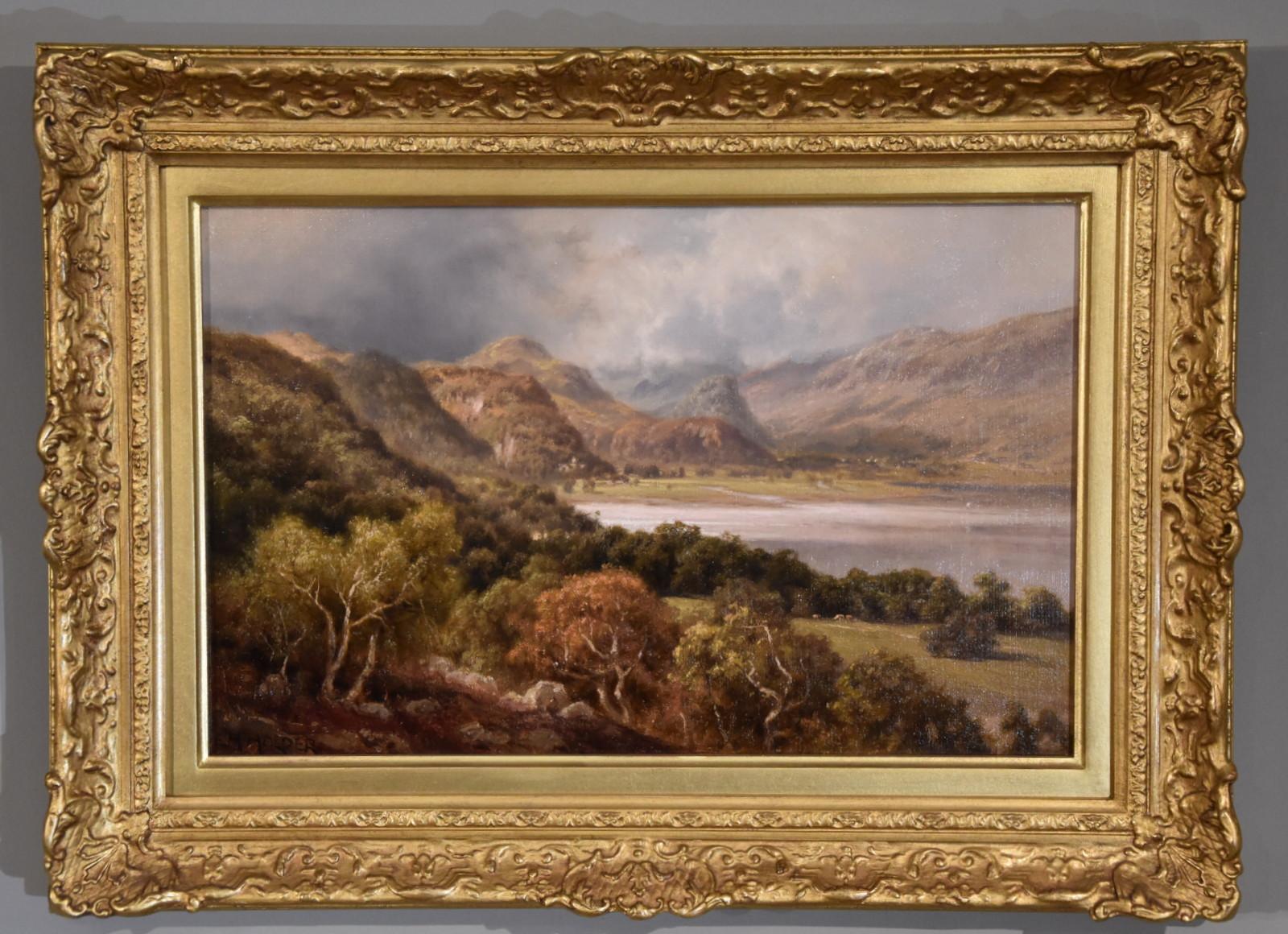 Oil Painting by Edward Henry Holder “Scene in the Lake District” 1847-1922 A Scarborough born painter of rural landscapes who became a prolific exhibitor at the Royal Academy, society and elsewhere. Lived near Reigate. Oil on canvas.