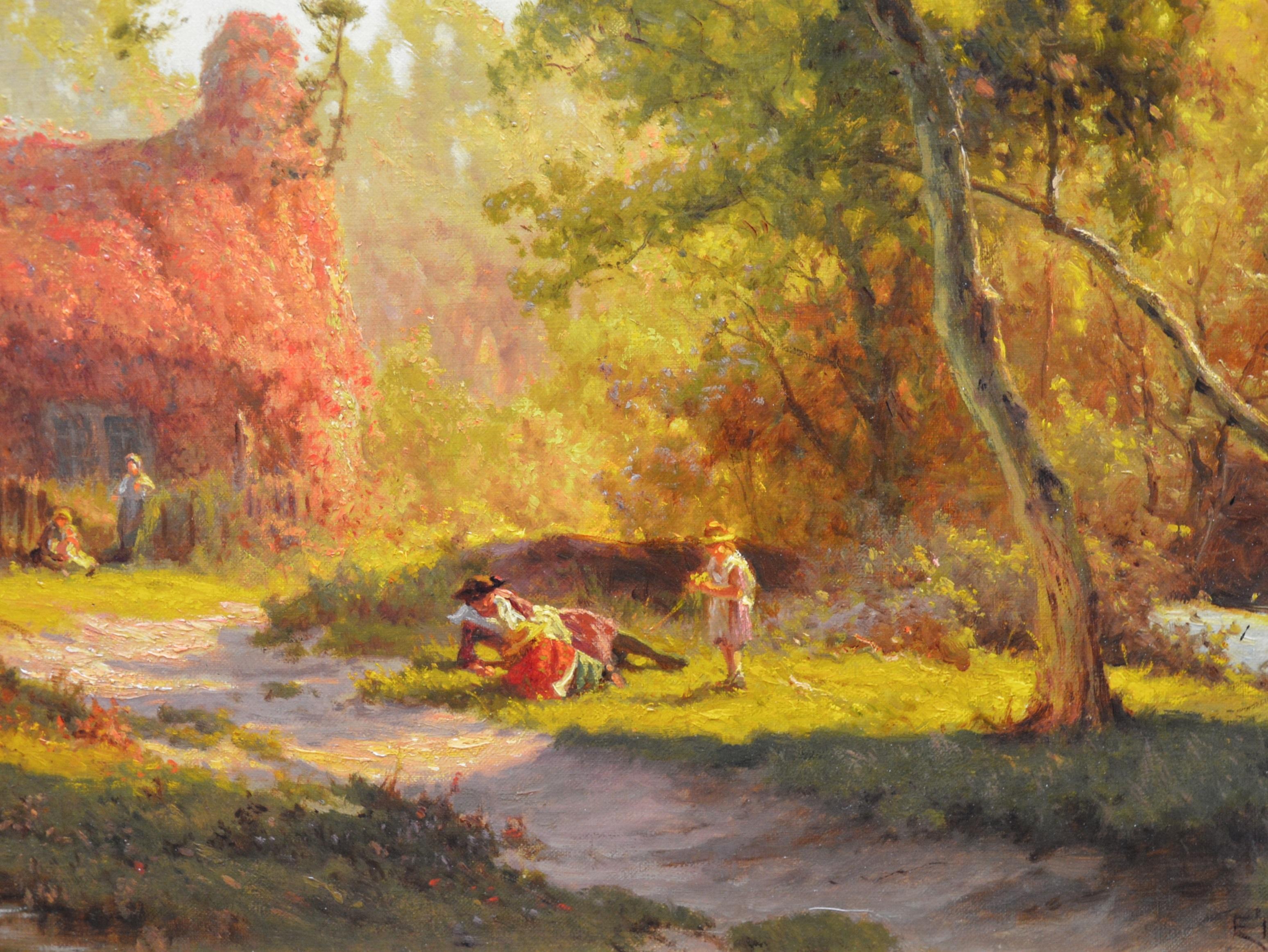 Virginia Creeper - 19th Century English Summer Landscape Oil Painting 1