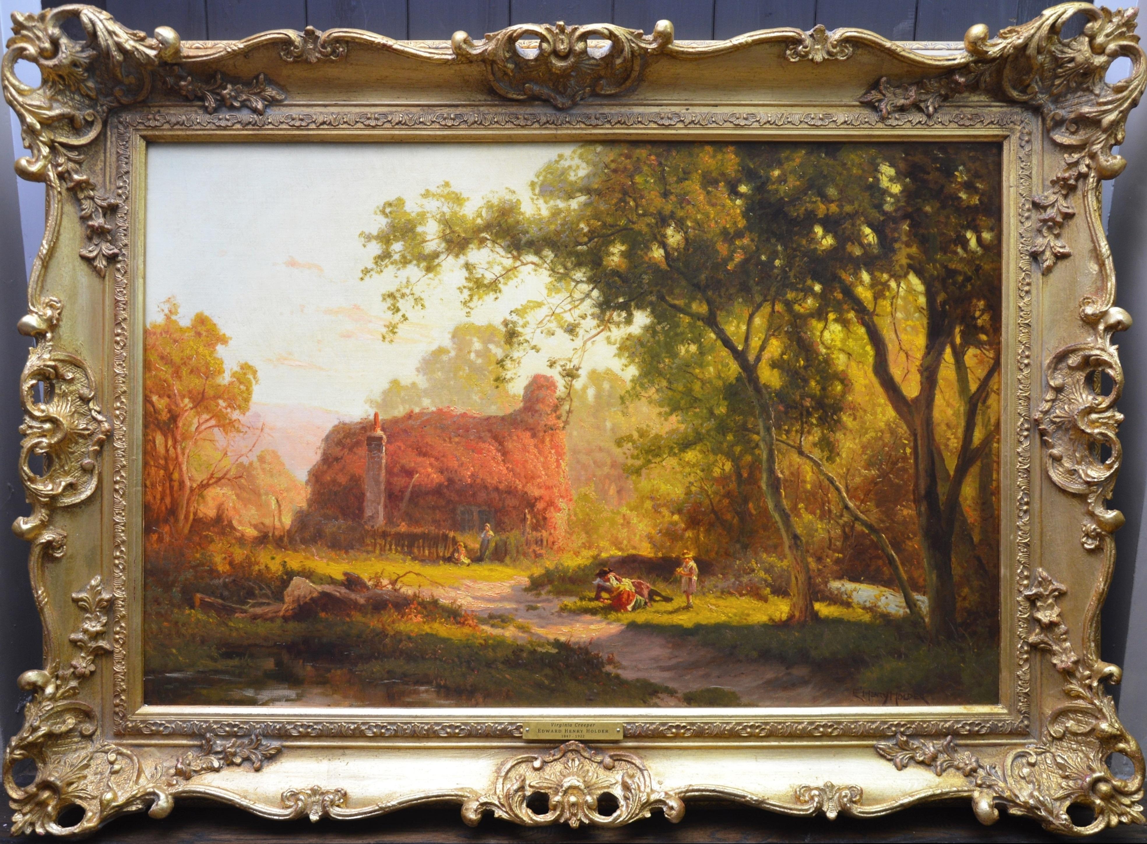 Edward Henry Holder Figurative Painting - Virginia Creeper - 19th Century English Summer Landscape Oil Painting