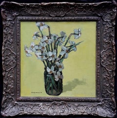 Narcissi Floral Arrangement - British 1950's art Post Impressionist oil painting