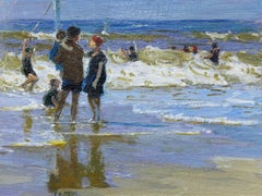 A Family Outing, Figurative Beach Scene and Seascape by American Impressionist