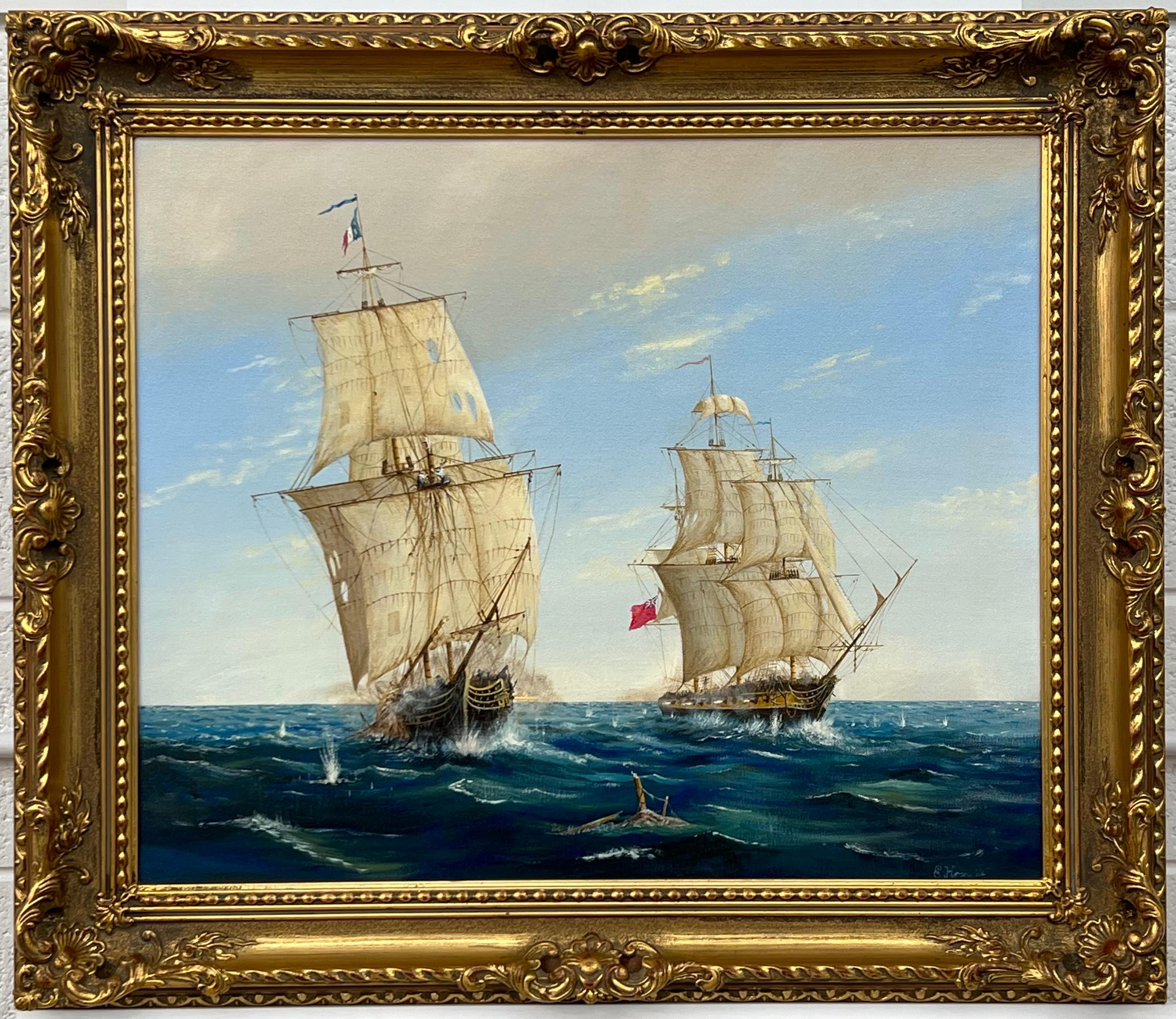 Nautical Maritime Seascape Painting of Naval Battle French & British War Ships 14