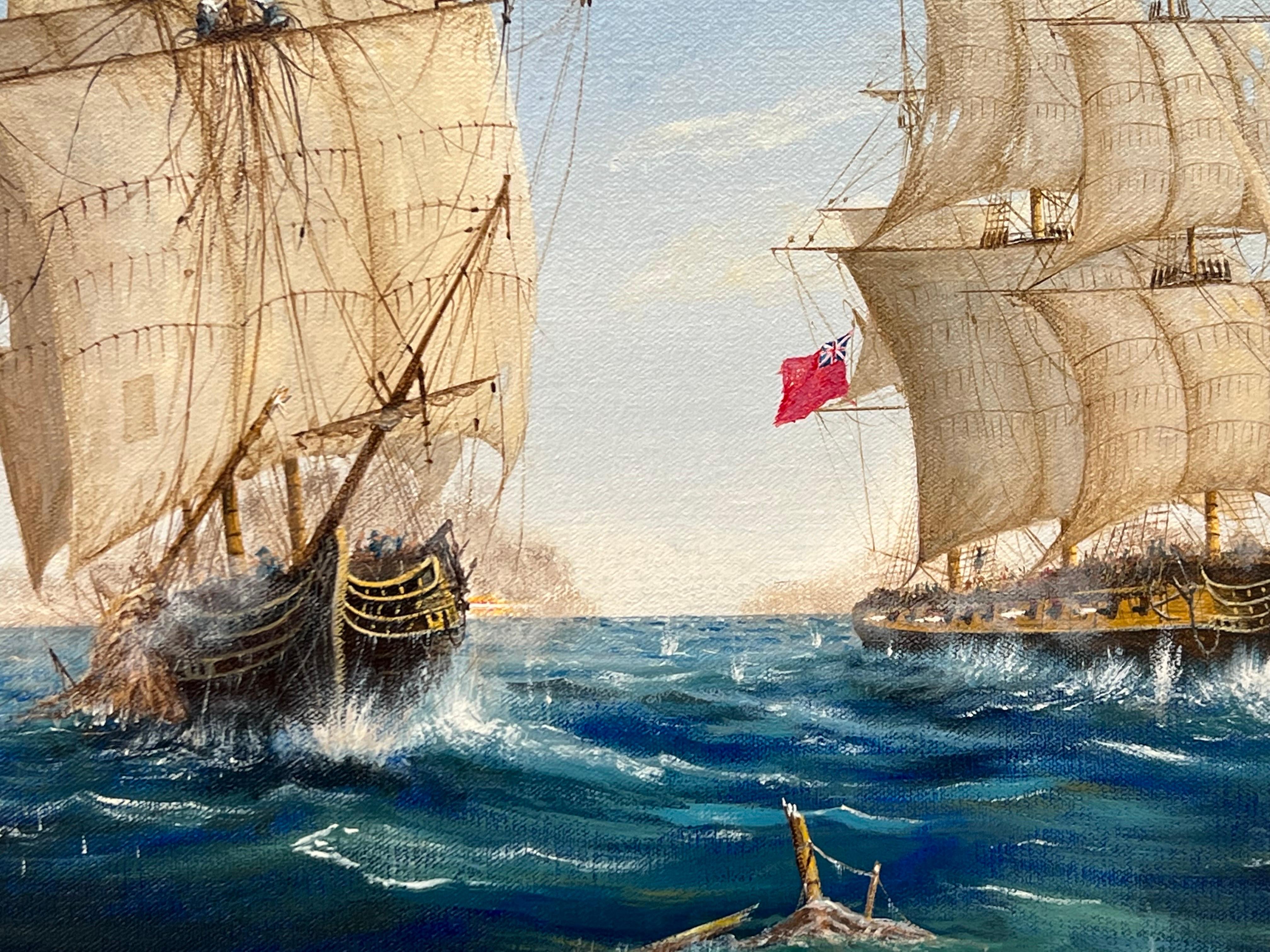 Nautical Maritime Seascape Painting of Naval Battle French & British War Ships 4