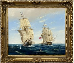 Nautical Maritime Seascape Painting of Naval Battle French & British War Ships