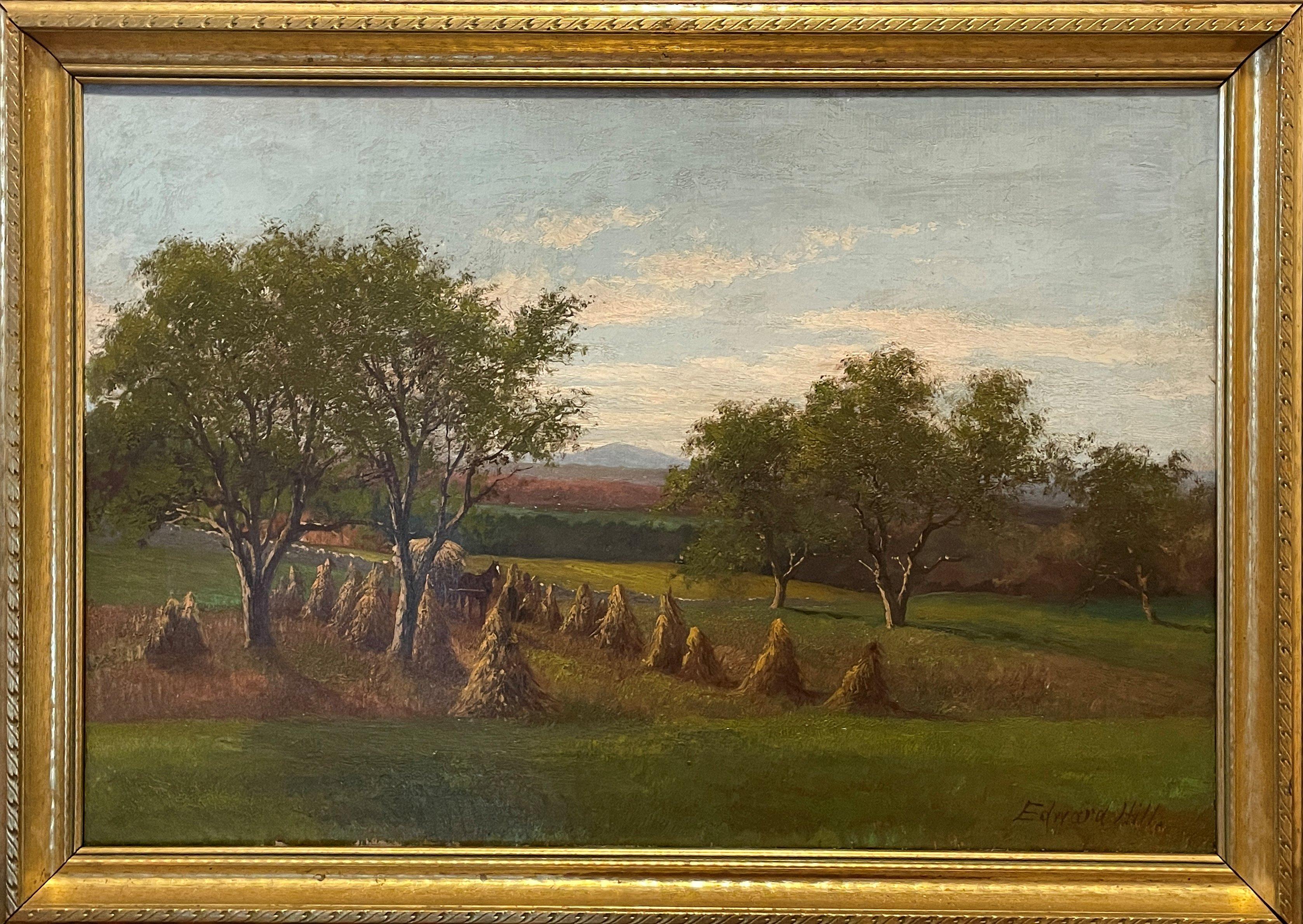 Edward Hill (1843 - 1923)
Haying at a North Conway Farm with Mount Washington in the Distance, New Hampshire
Oil on canvas
13 1/2 x 20 1/2 inches
Signed lower right

Provenance:
Private Collection, Dallas, Texas

Born in Wolverhampton, England in
