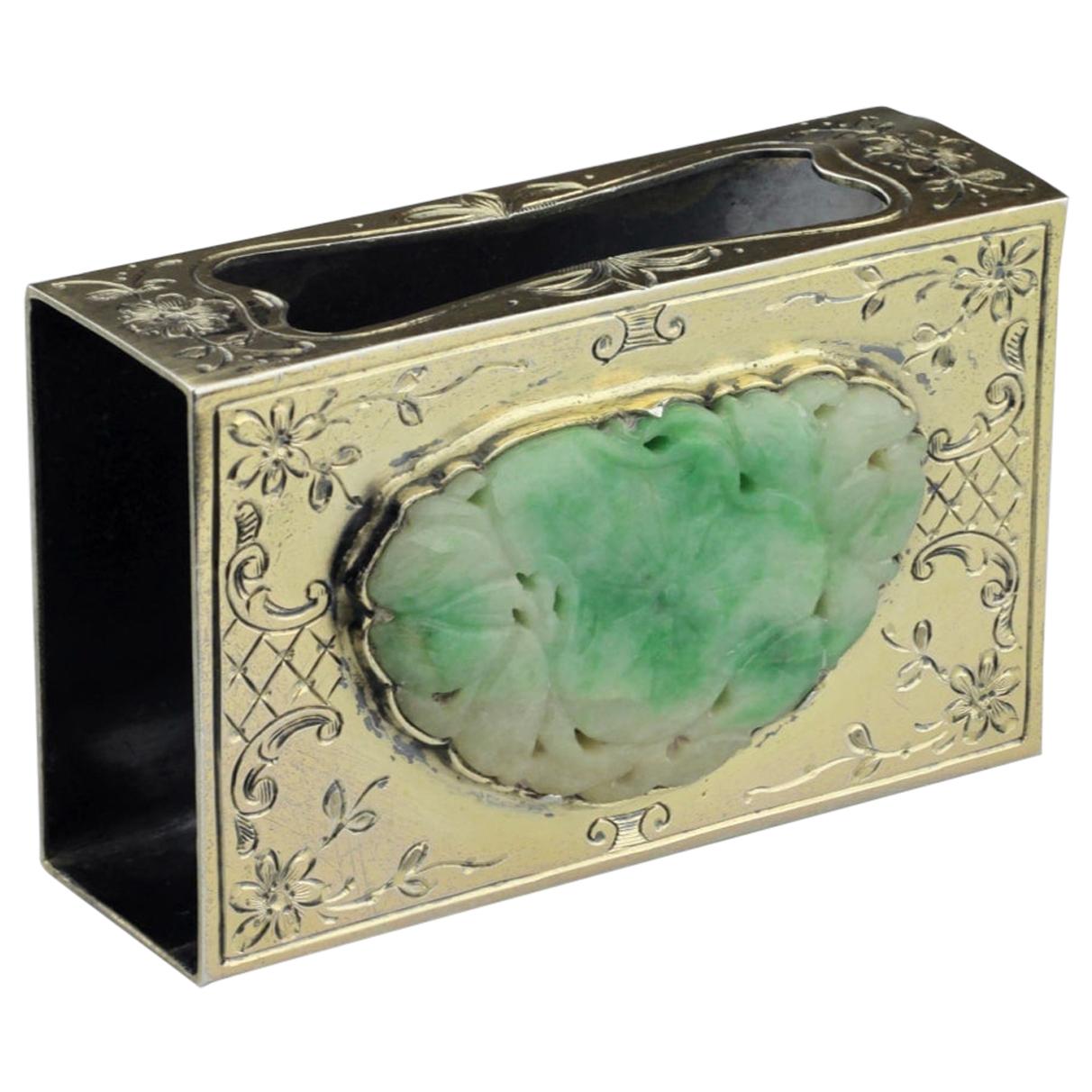 Edward I. Farmer Sterling Silver Matchbox Holder with Jadeite Plaque For Sale