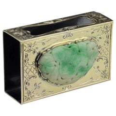 Edward I. Farmer Porte-boîte d'allumettes en argent sterling avec plaque en jadéite