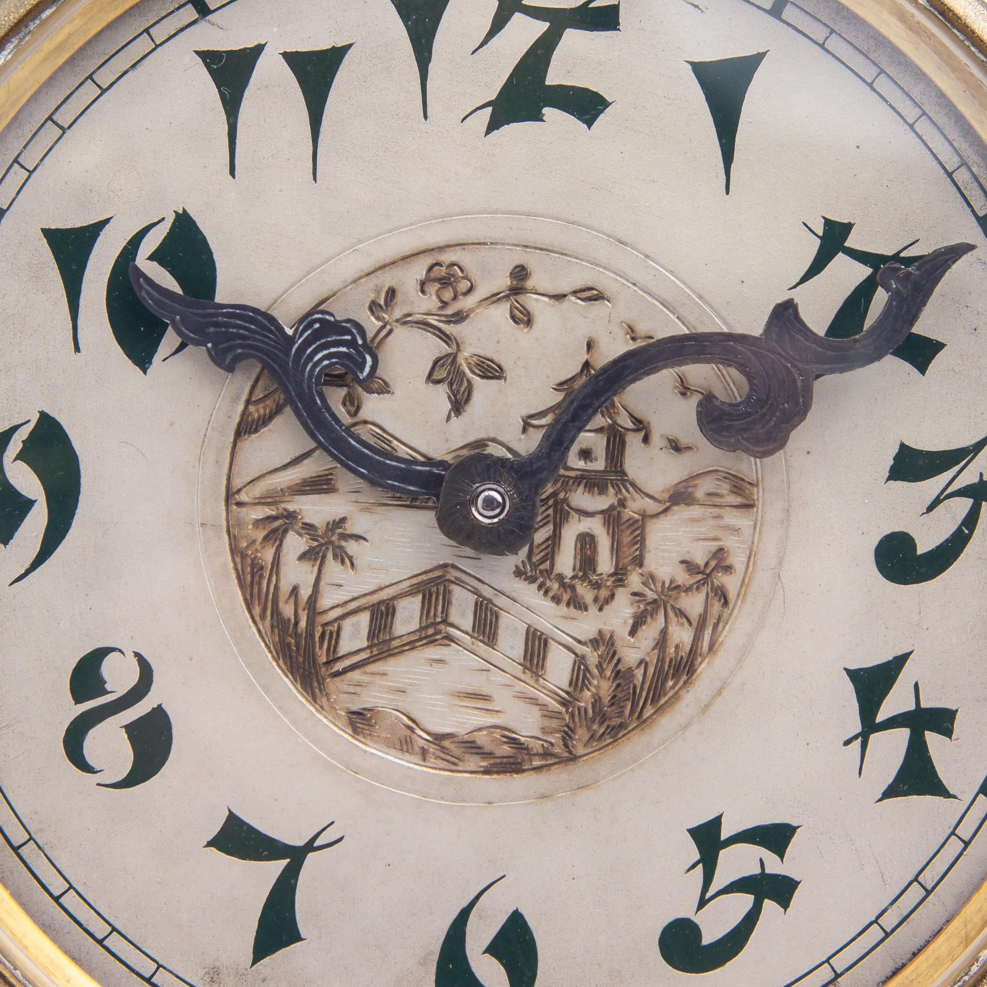 Edward I. Farmer Table Clock in Gilt Silver, Jadeite and Coral 2