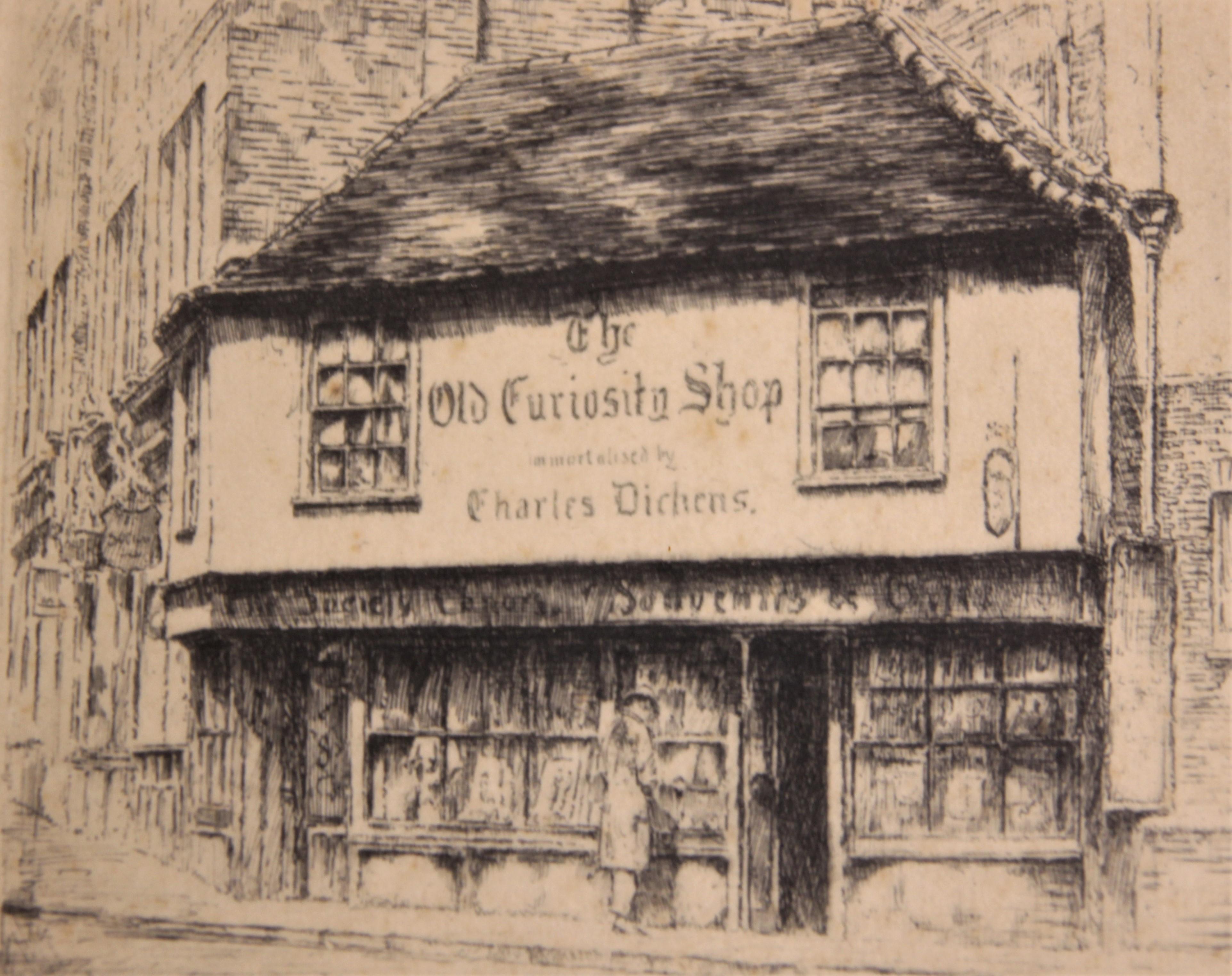 The Old Curiosity Shop Immortalized by Charles Dickens Realist Landscape Etching - Print by Edward J. Cherry