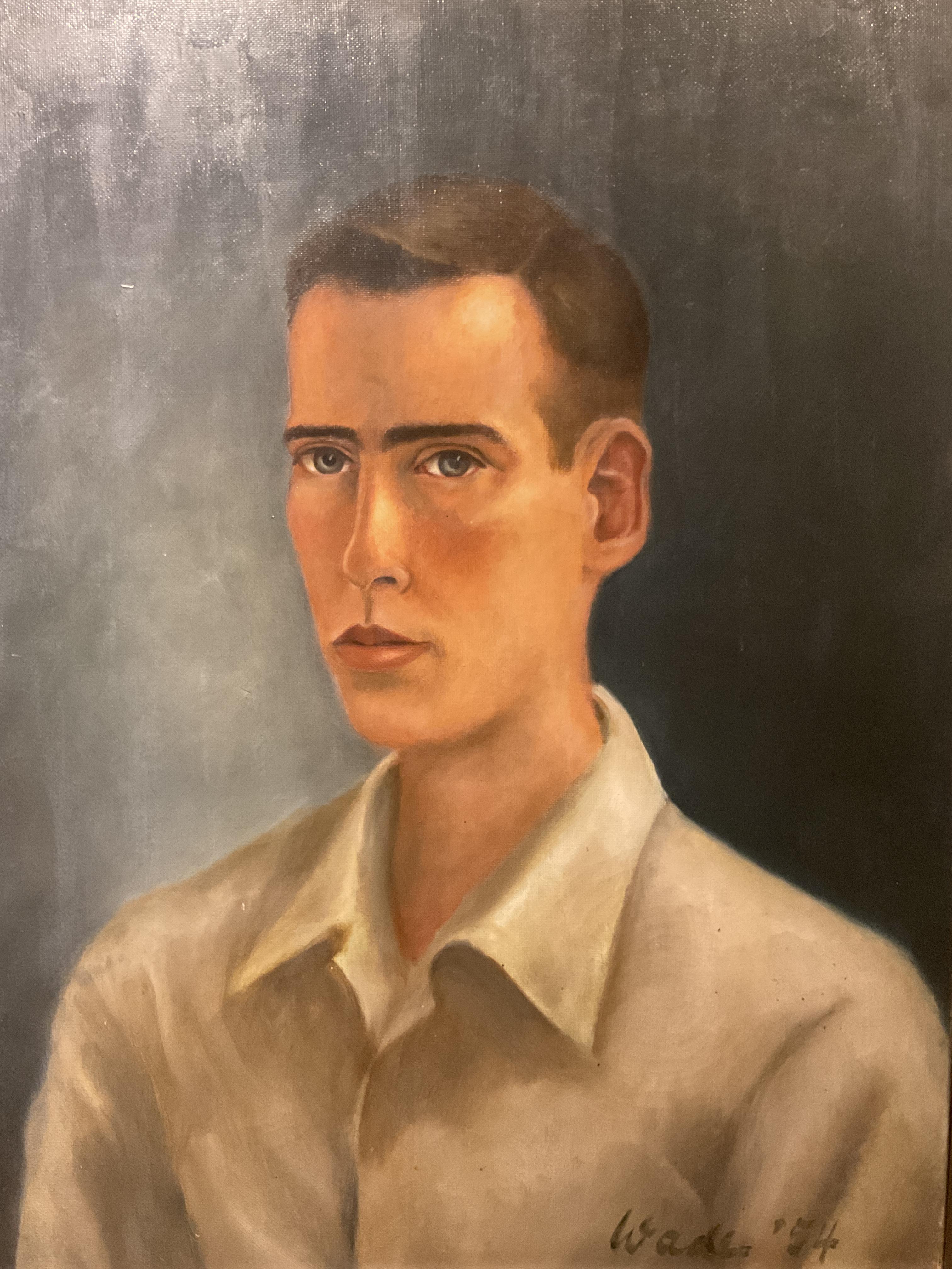 Vintage Army Military Oil Painting Portrait done in Germany, 1954 Cold War Era - Brown Portrait Painting by Edward J. Wade 