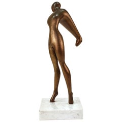 Edward J. Walsh Bronze Stretching Nude Sculpture on Marble Base