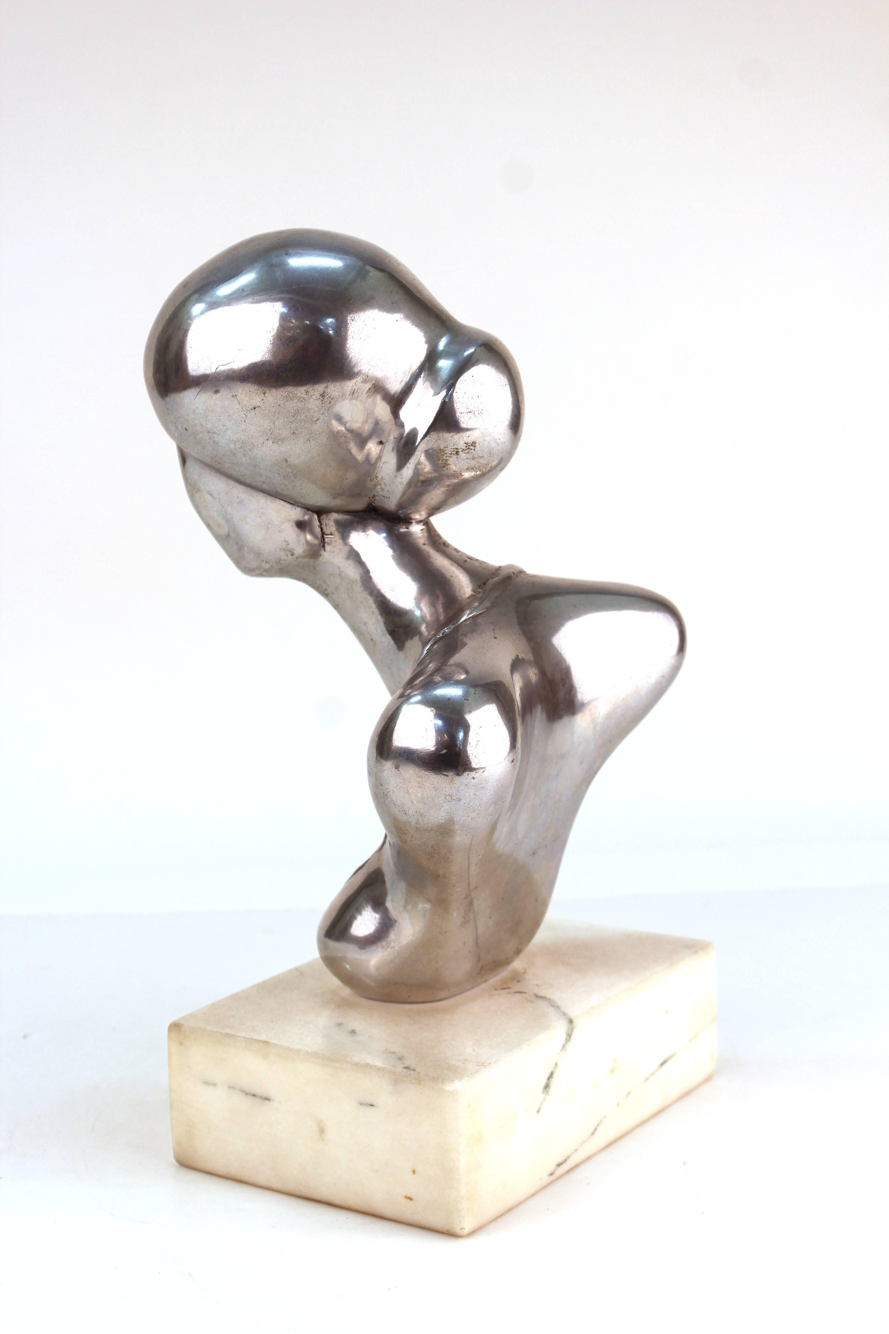 Edward J. Walsh Nickel Plated Bronze Female Bust Sculpture on Marble Base In Good Condition In New York, NY
