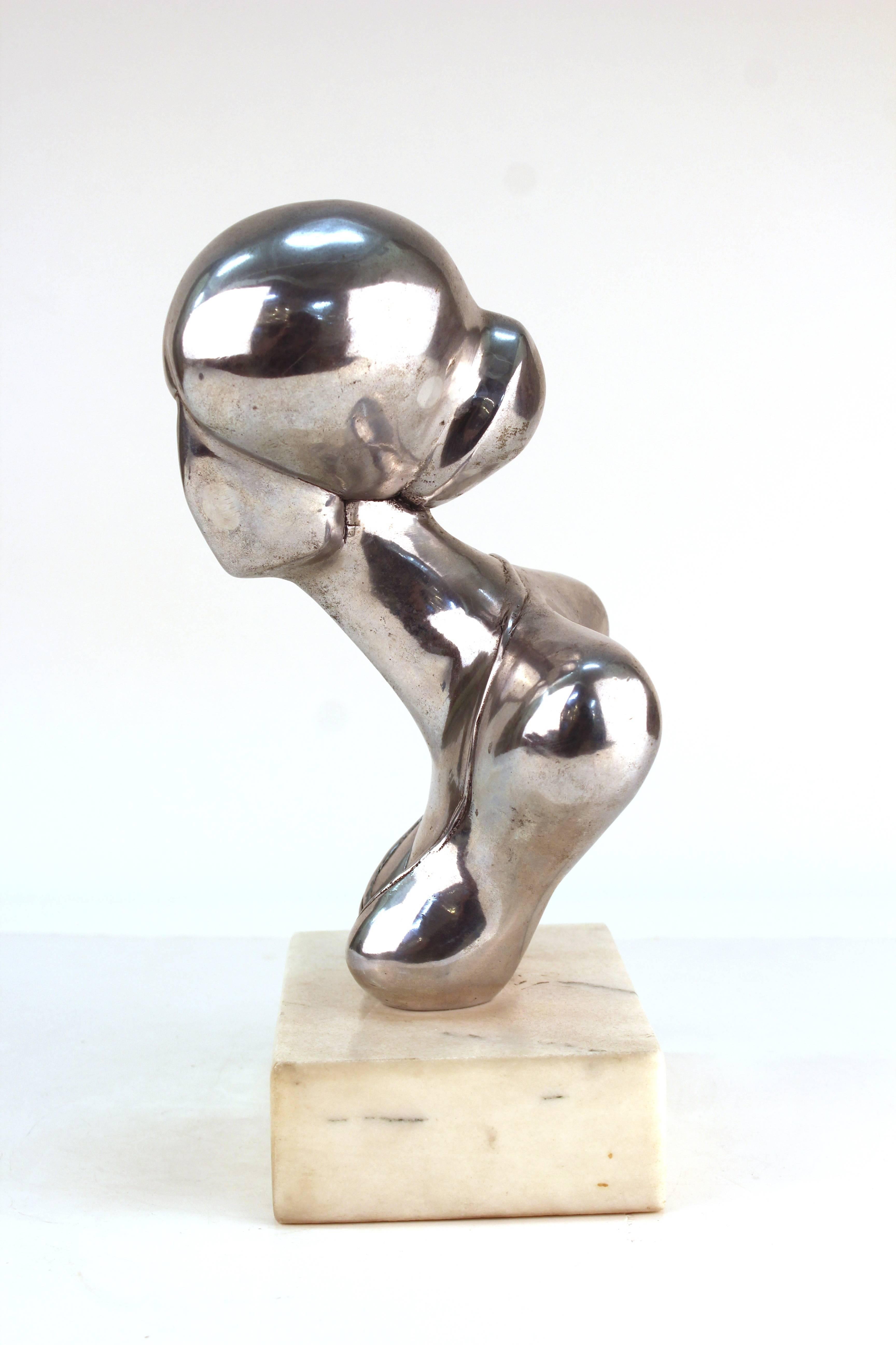 Late 20th Century Edward J. Walsh Nickel Plated Bronze Female Bust Sculpture on Marble Base
