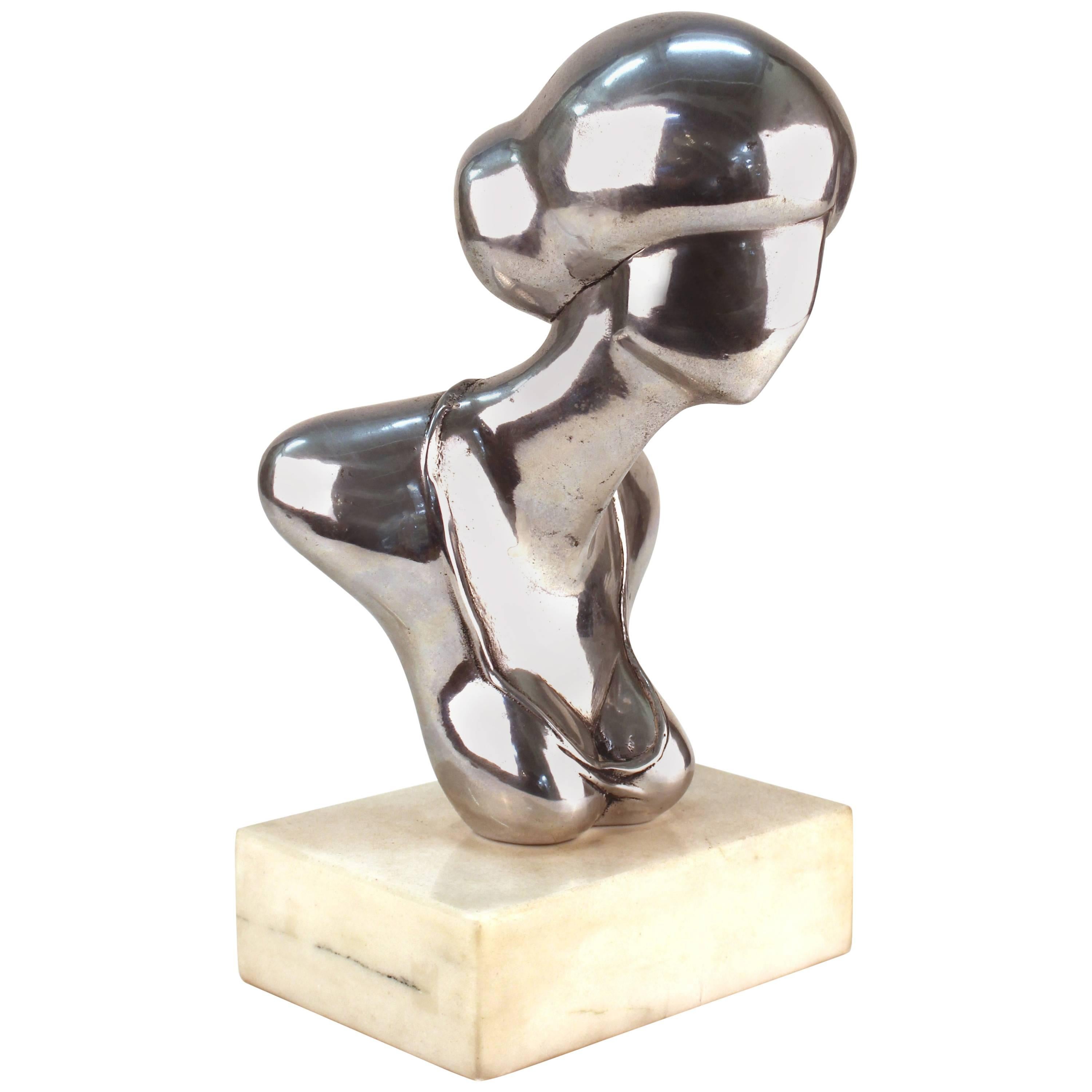 Edward J. Walsh Nickel Plated Bronze Female Bust Sculpture on Marble Base