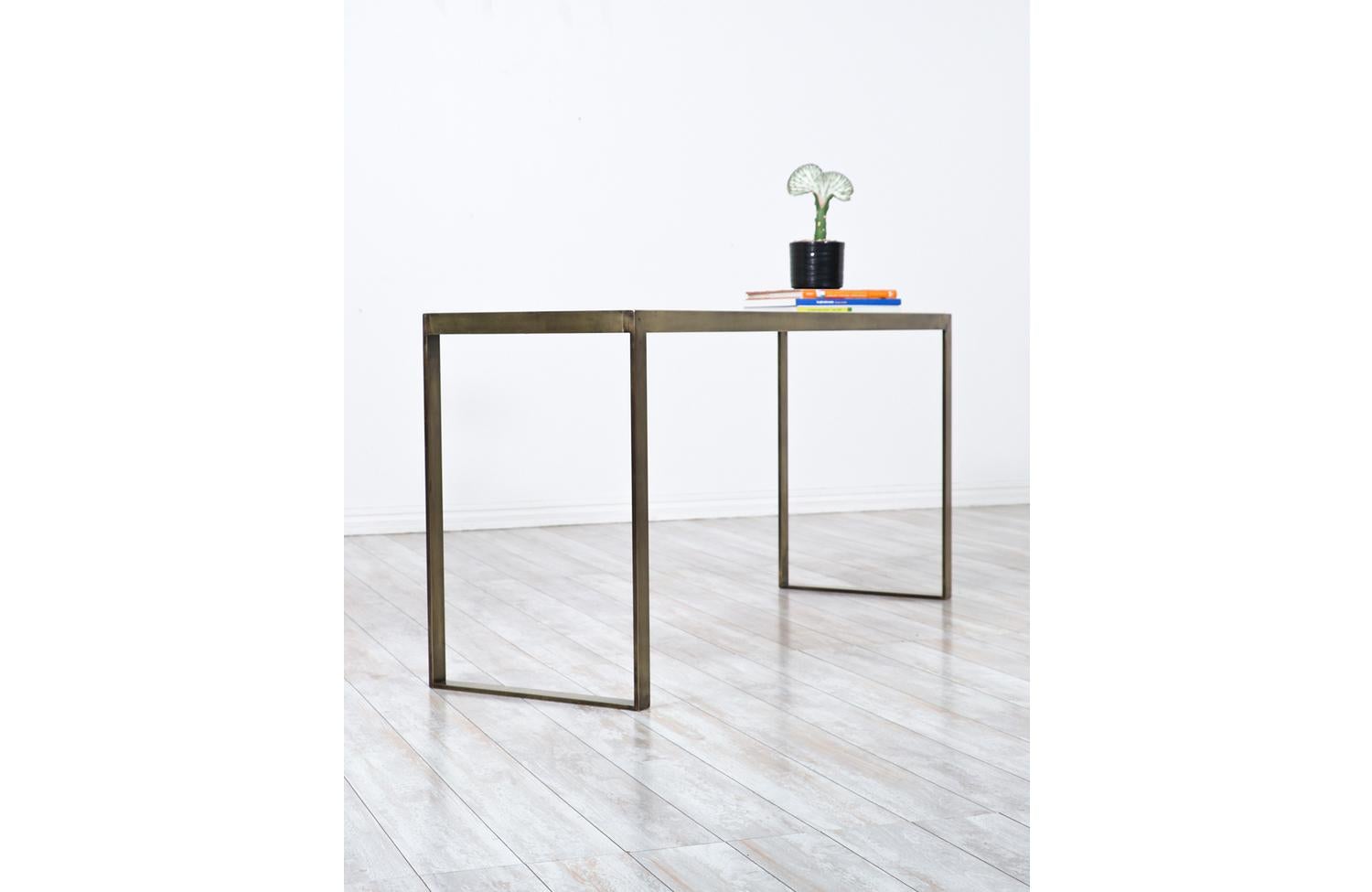 Edward J. Wormley Bronze Console Table with Crema Marfil Stone Top for Dunbar 5