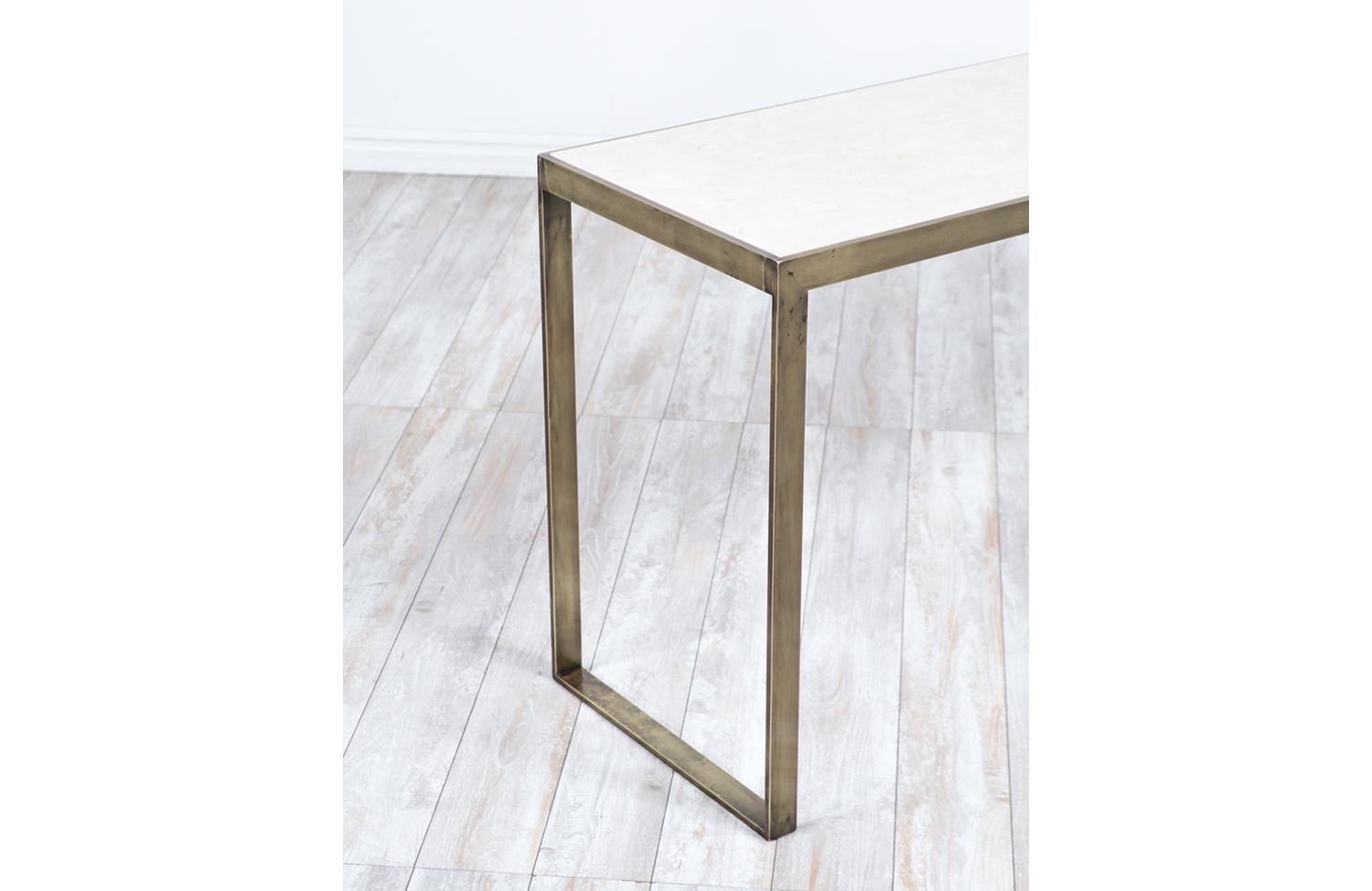 Mid-Century Modern Edward J. Wormley Bronze Console Table with Crema Marfil Stone Top for Dunbar