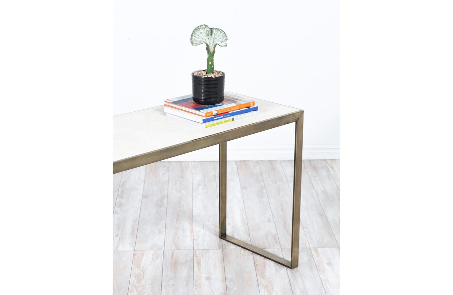 American Edward J. Wormley Bronze Console Table with Crema Marfil Stone Top for Dunbar