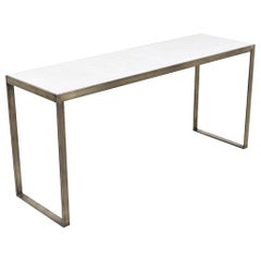 Edward J. Wormley Table Console en bronze avec plateau en pierre Crema Marfil pour Dunbar