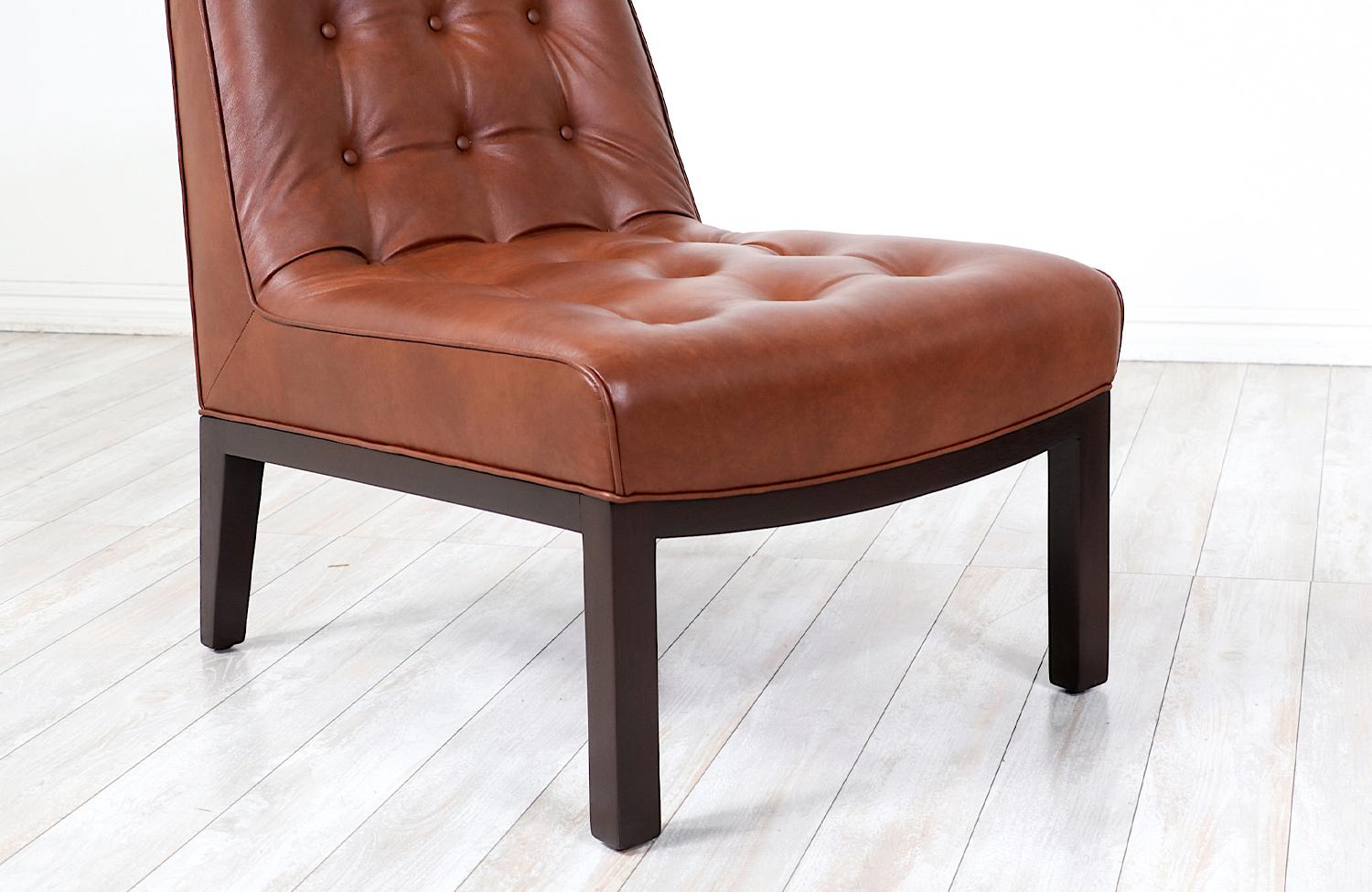 Expertly Restored - Edward J. Wormley Cognac Leather Slipper Chairs for Dunbar For Sale 4