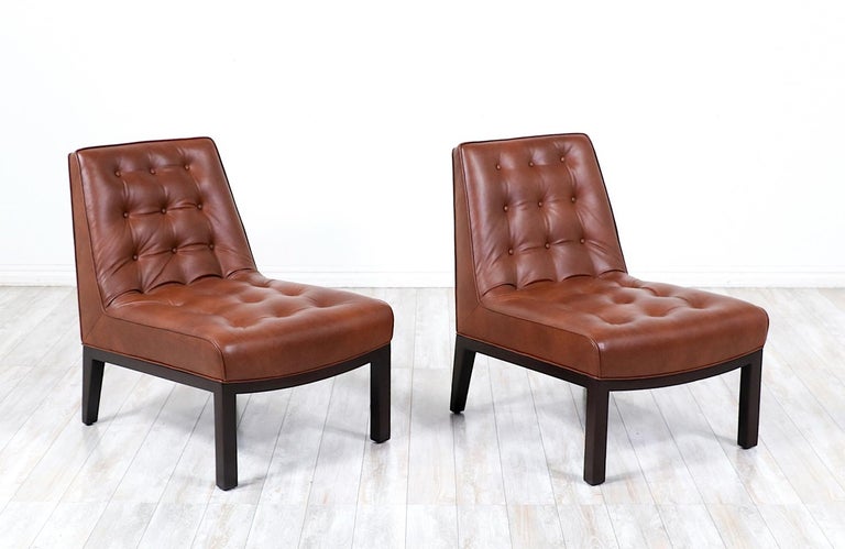 Fachmännisch restauriert – Edward J. Wormley Cognacfarbene Leder-Sessel  ohne Armlehne für Dunbar im Angebot bei 1stDibs