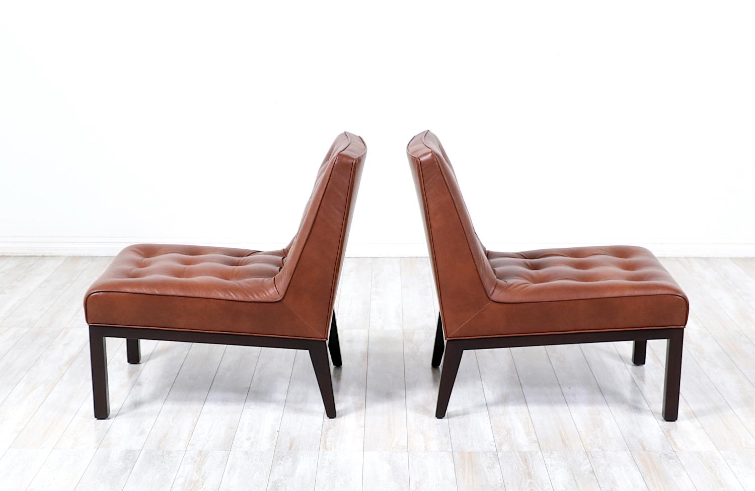 American Expertly Restored - Edward J. Wormley Cognac Leather Slipper Chairs for Dunbar For Sale