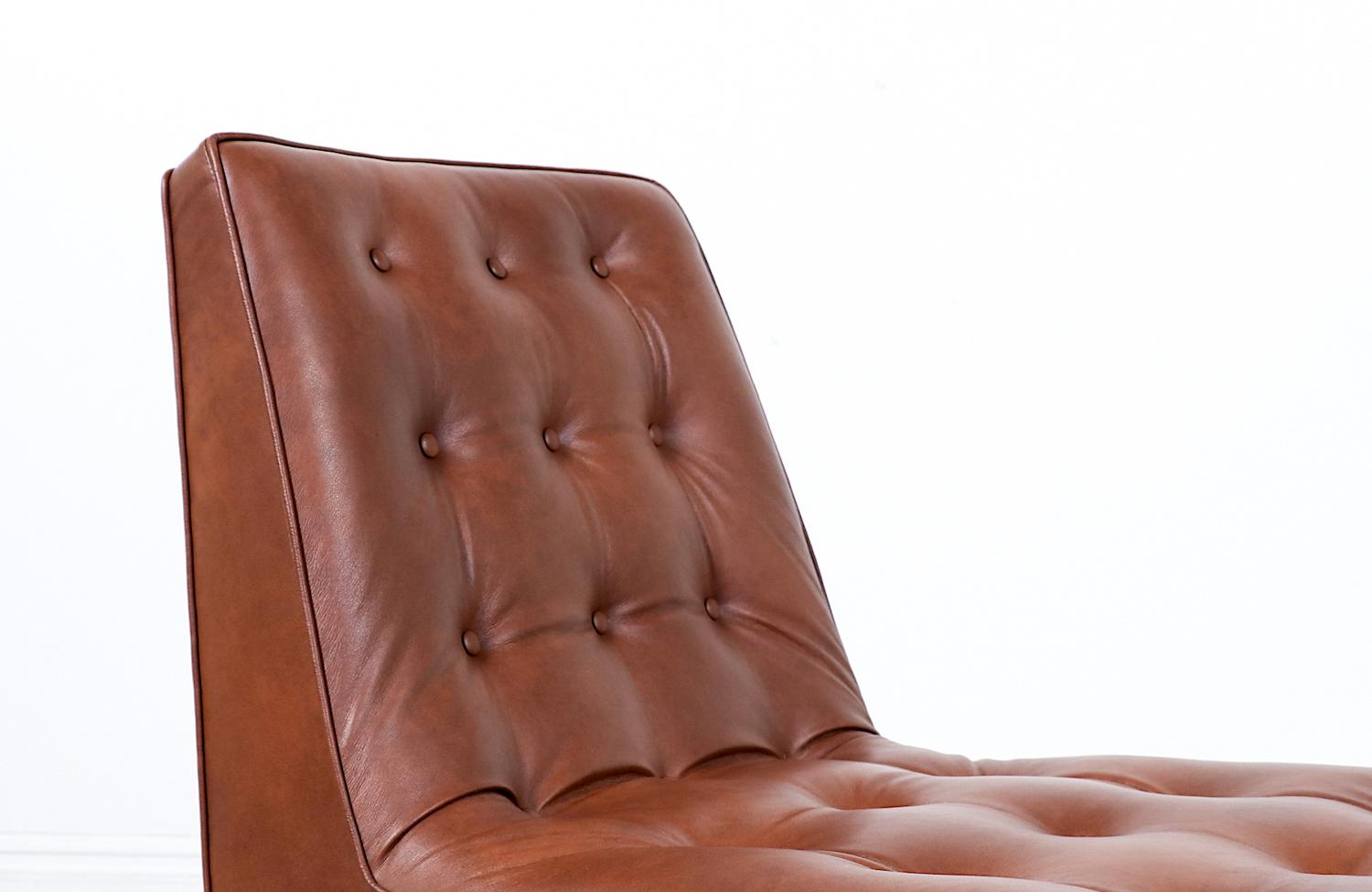 Mid-20th Century Expertly Restored - Edward J. Wormley Cognac Leather Slipper Chairs for Dunbar For Sale