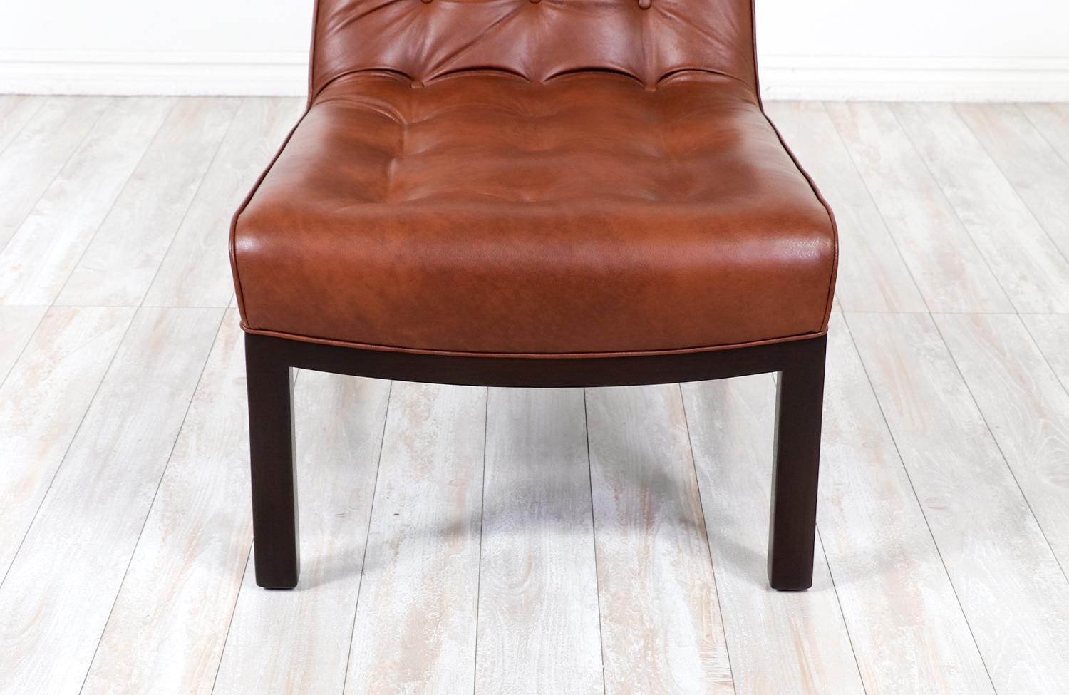 Expertly Restored - Edward J. Wormley Cognac Leather Slipper Chairs for Dunbar For Sale 3
