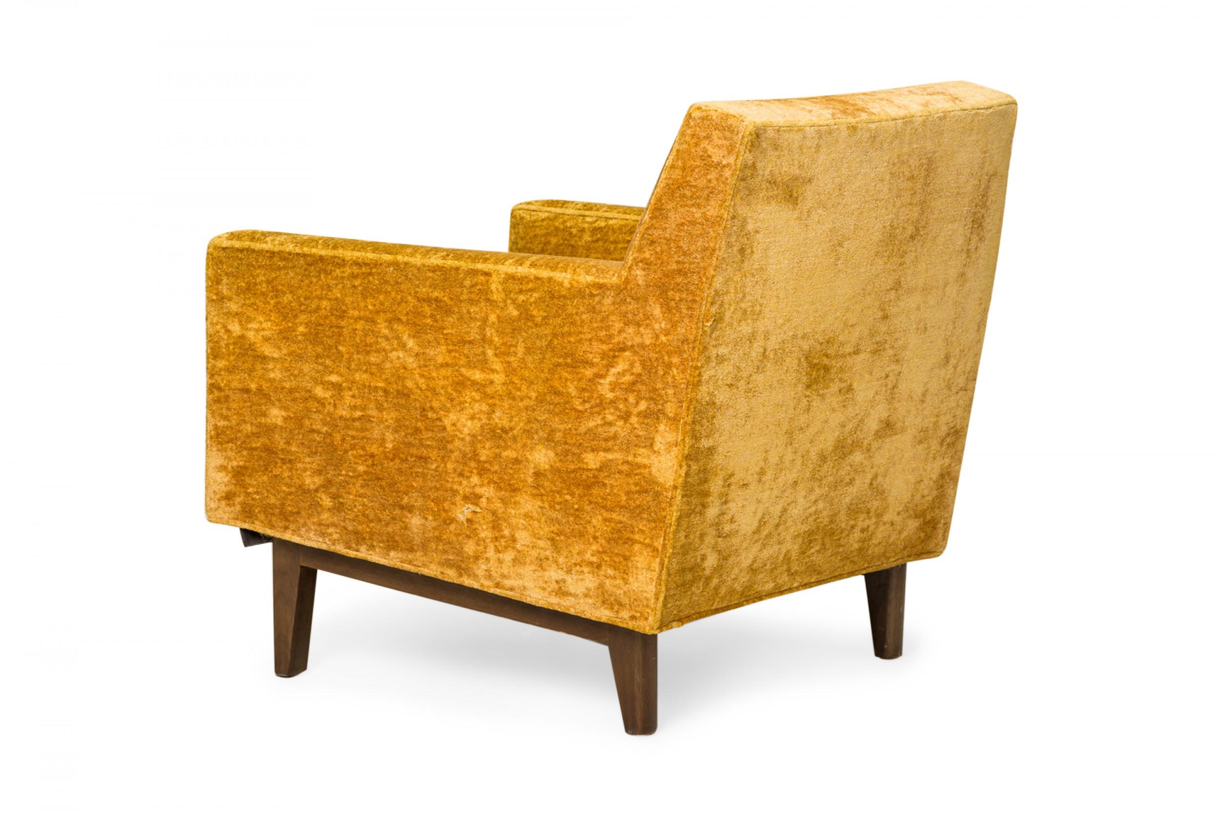 American Edward J Wormley for Dunbar Crushed Gold Velour and Walnut Lounge Armchair For Sale